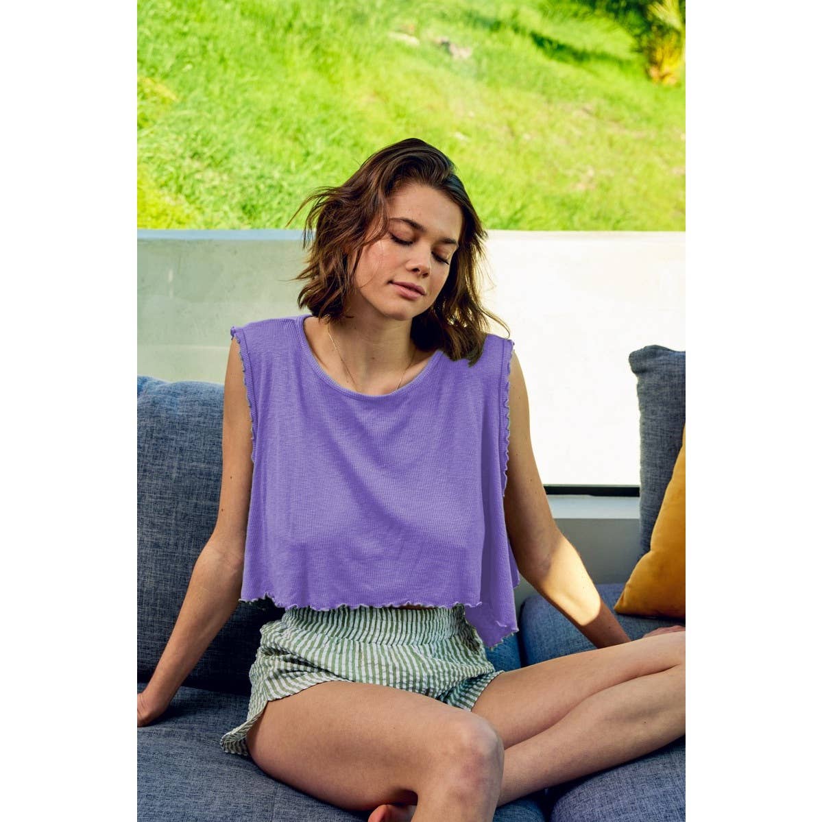 Merrow lettuce edge muscle tank top - Buttercup Lynne Boutique