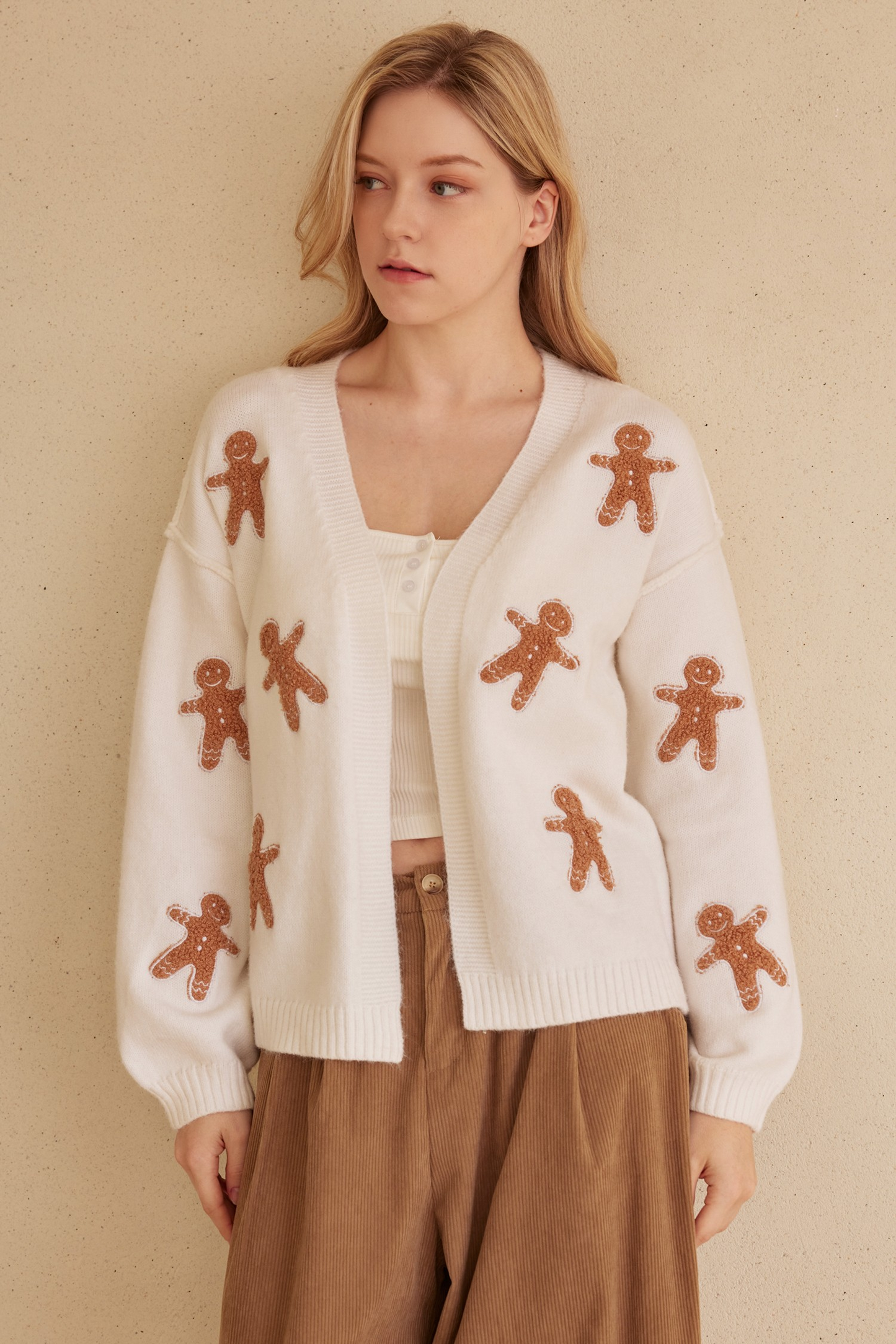 Gingerbread Man Patch Cardigan - Buttercup Lynne Boutique