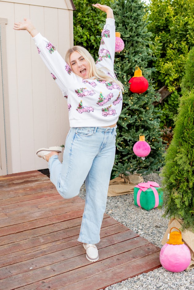 Pink Truck Homestyle Christmas Sweatshirt - Buttercup Lynne Boutique