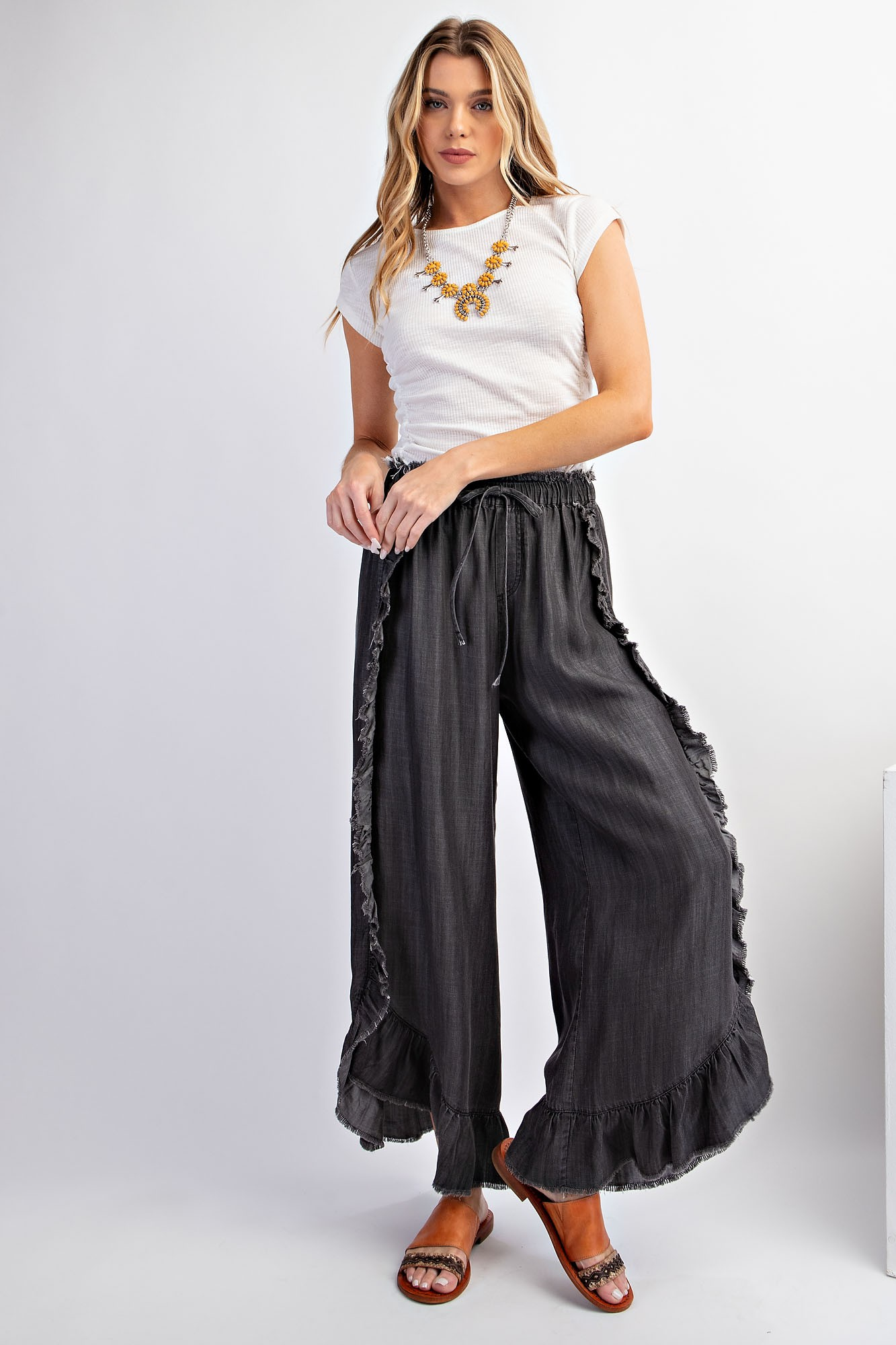 Go With It Wide Leg Ruffle Pants - Buttercup Lynne Boutique