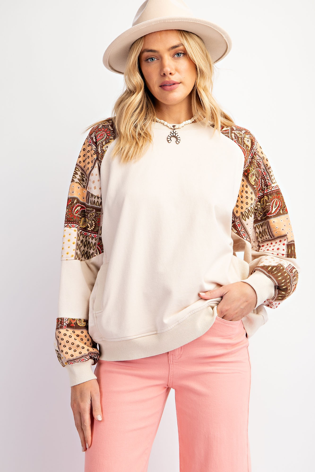 Glad To Be Me Print Mix Pullover - Buttercup Lynne Boutique