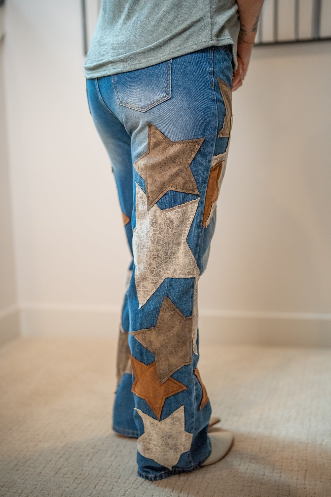 Oli & Hali Washed Leather Star Patched Jeans - Buttercup Lynne Boutique