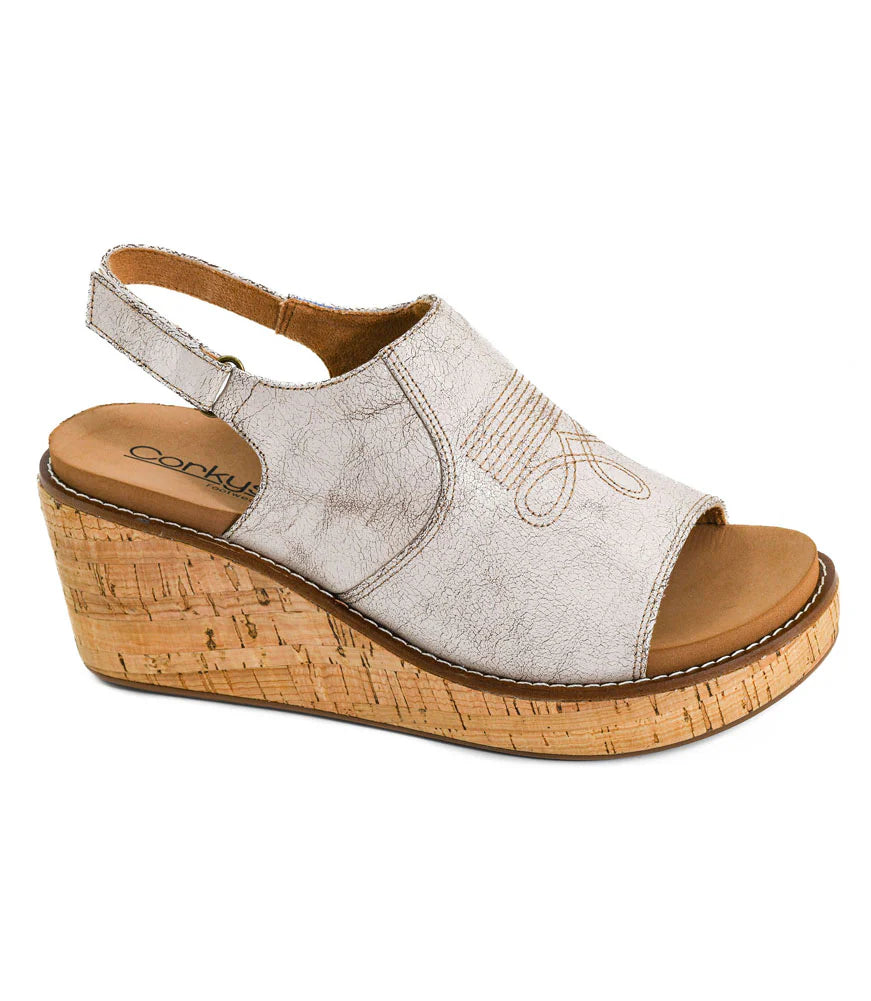 Corkys Most Wanted Wedge Sandal in Cream Crackle - Buttercup Lynne Boutique