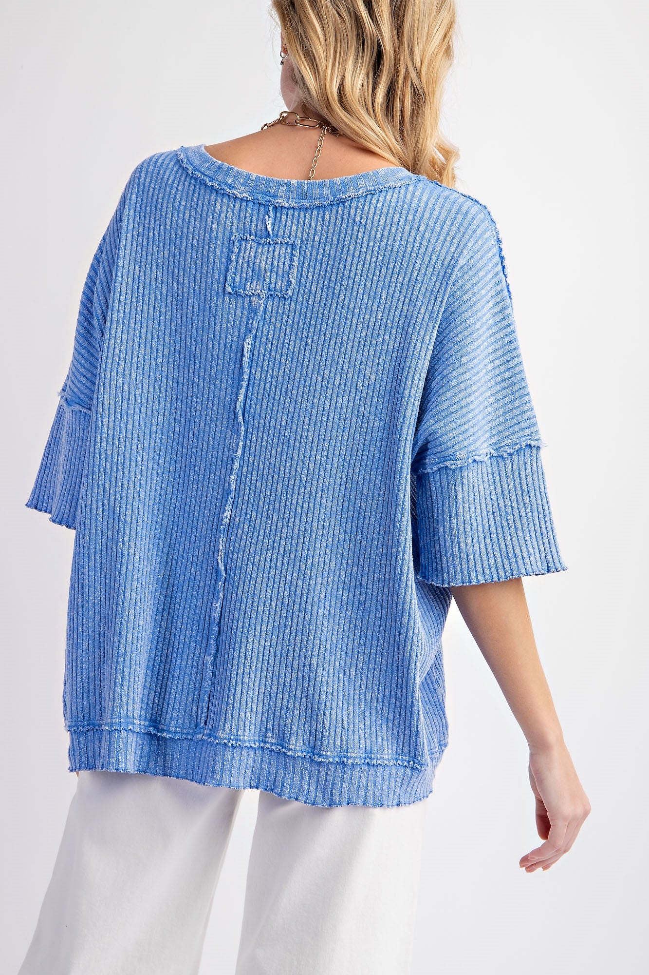 Short Sleeve Mineral Washed Thermal Knit Top - Peri Blue - Buttercup Lynne Boutique