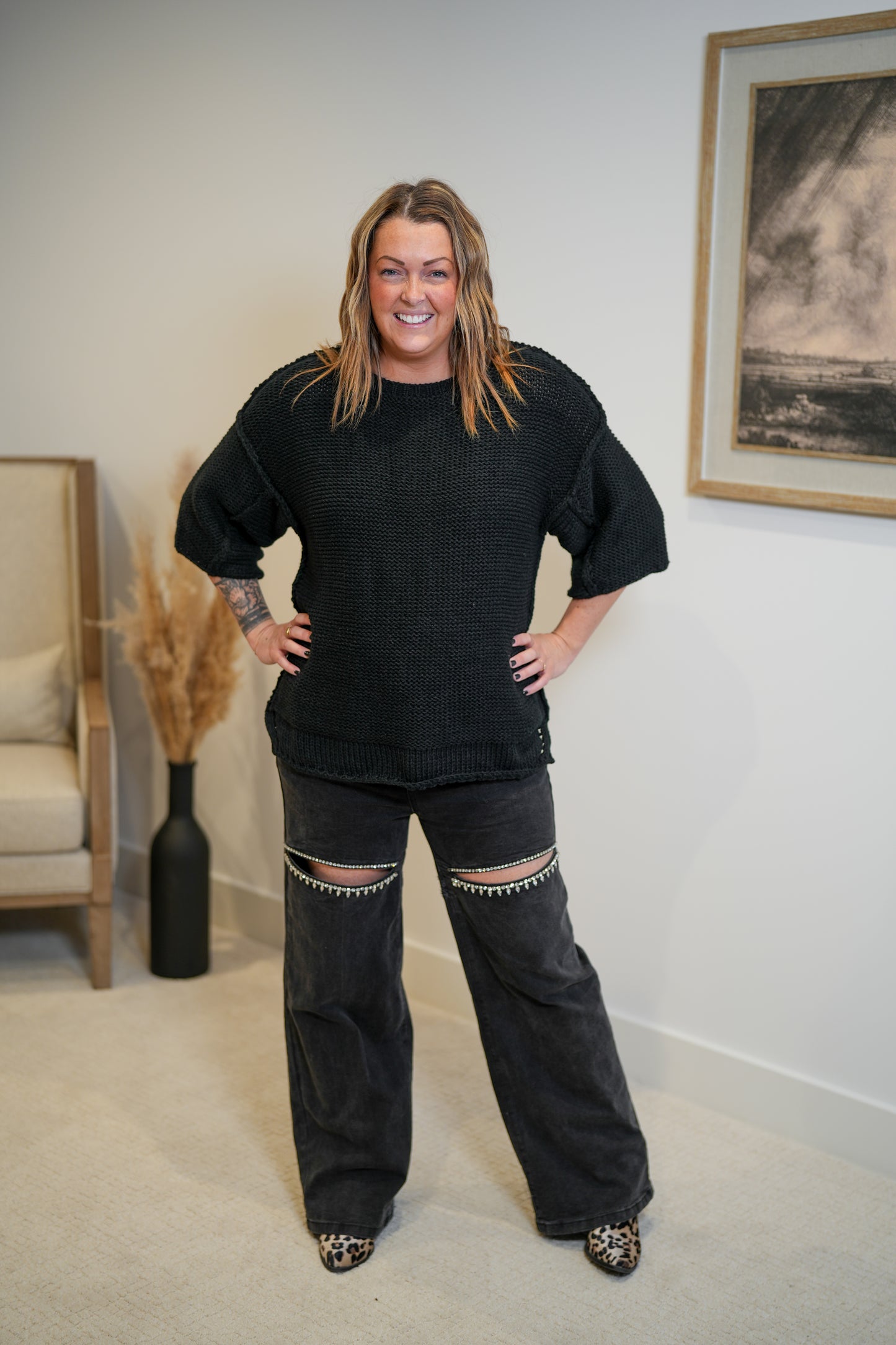 Shine Bright Cut Out Front Rhinestone Jeans - Buttercup Lynne Boutique