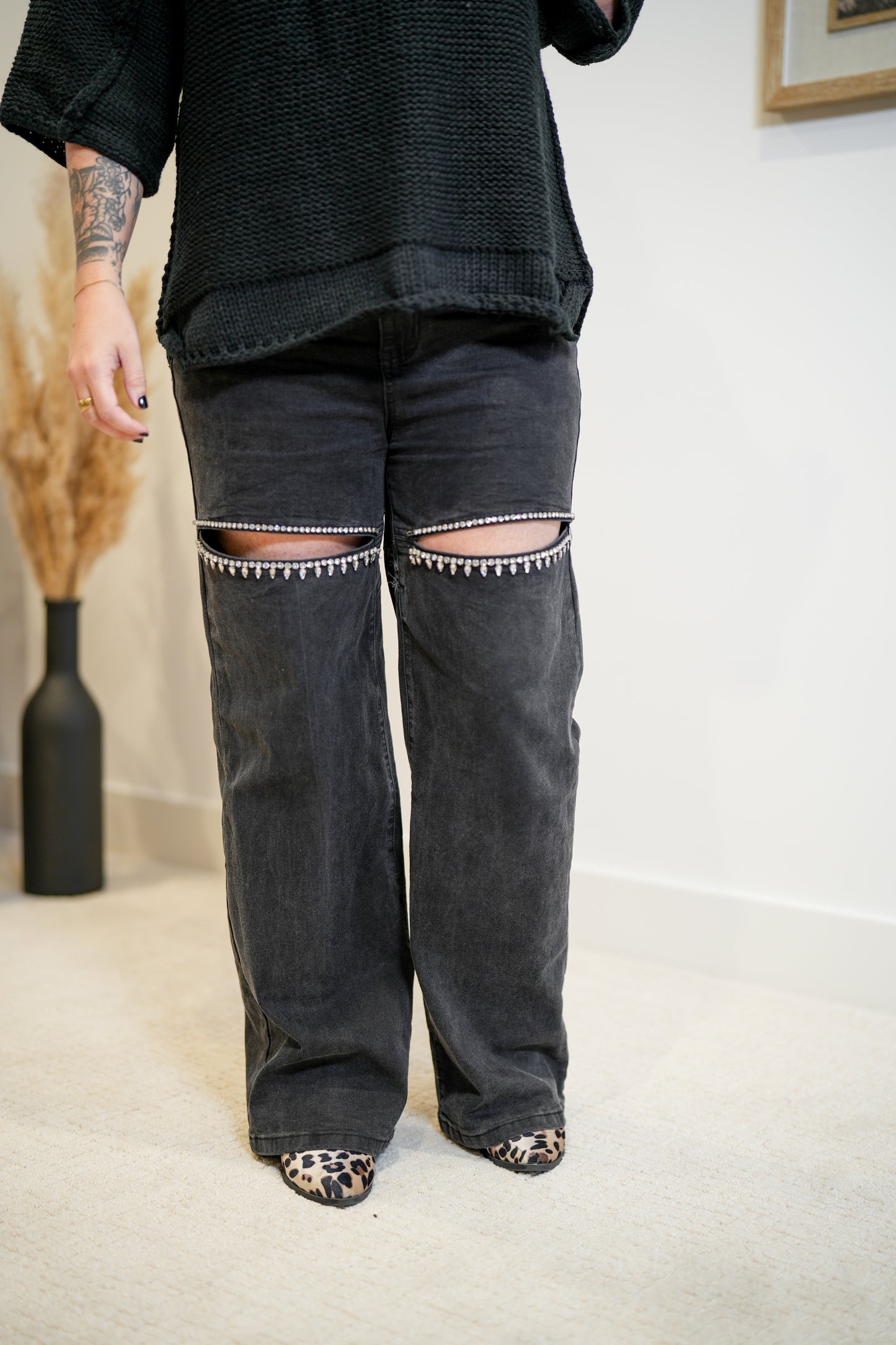 Shine Bright Cut Out Front Rhinestone Jeans - Buttercup Lynne Boutique