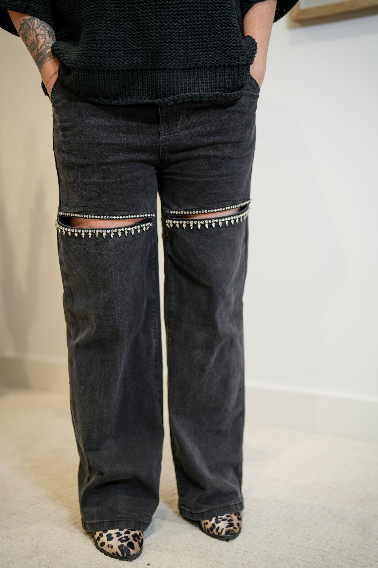Shine Bright Cut Out Front Rhinestone Jeans - Buttercup Lynne Boutique
