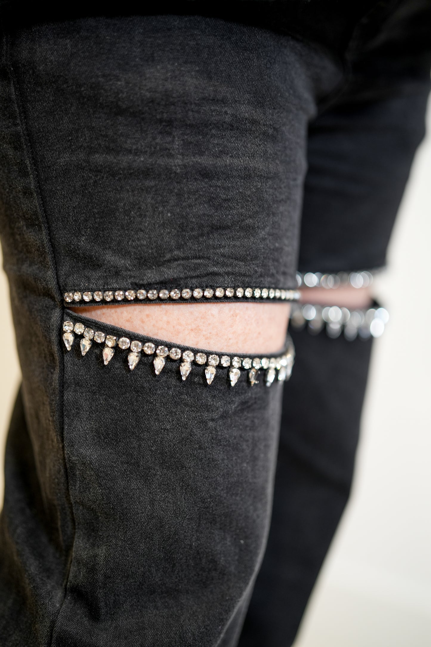 Shine Bright Cut Out Front Rhinestone Jeans - Buttercup Lynne Boutique