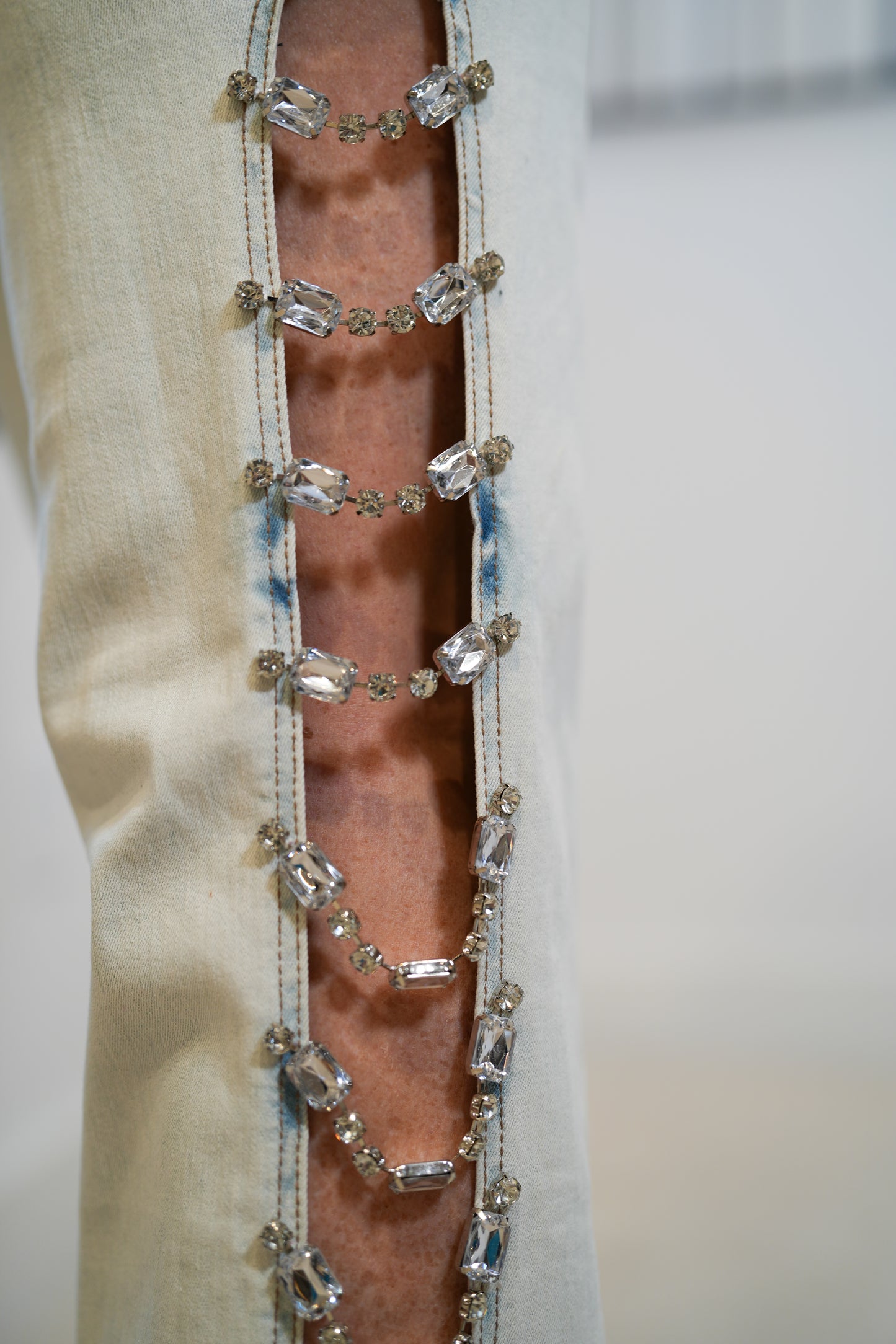 Denim Stretch Jeans Cut Out Sides With Jewels - Buttercup Lynne Boutique