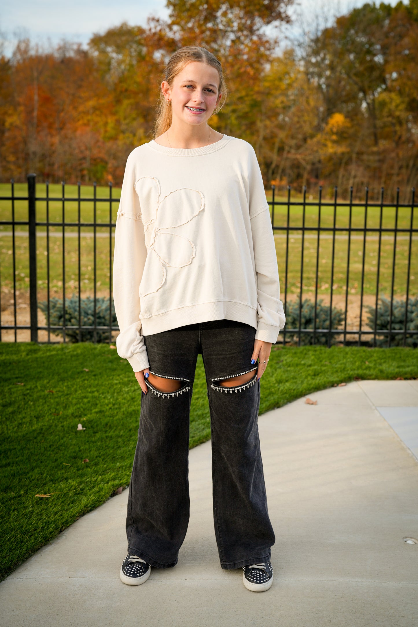 Shine Bright Cut Out Front Rhinestone Jeans - Buttercup Lynne Boutique