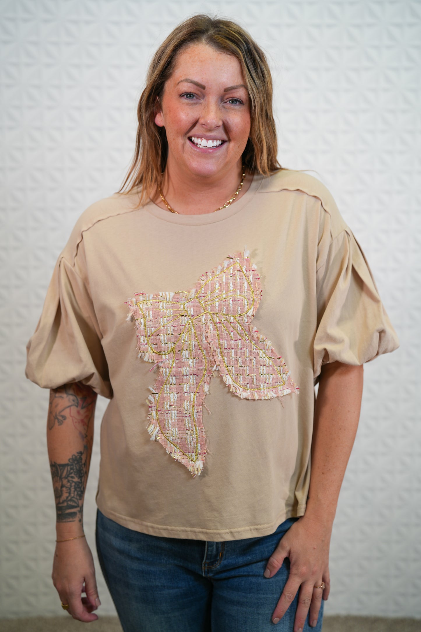 Bow-Tiful Life Ribbon Patch Top - Buttercup Lynne Boutique