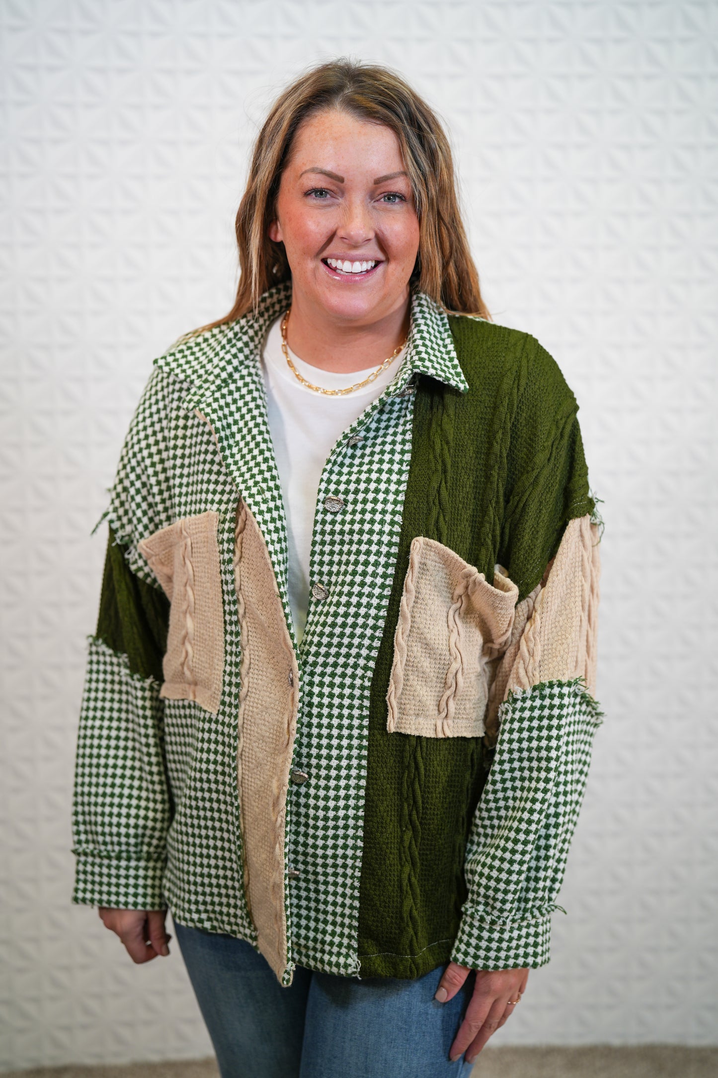 Peace Maker Houndstooth Shacket - Buttercup Lynne Boutique