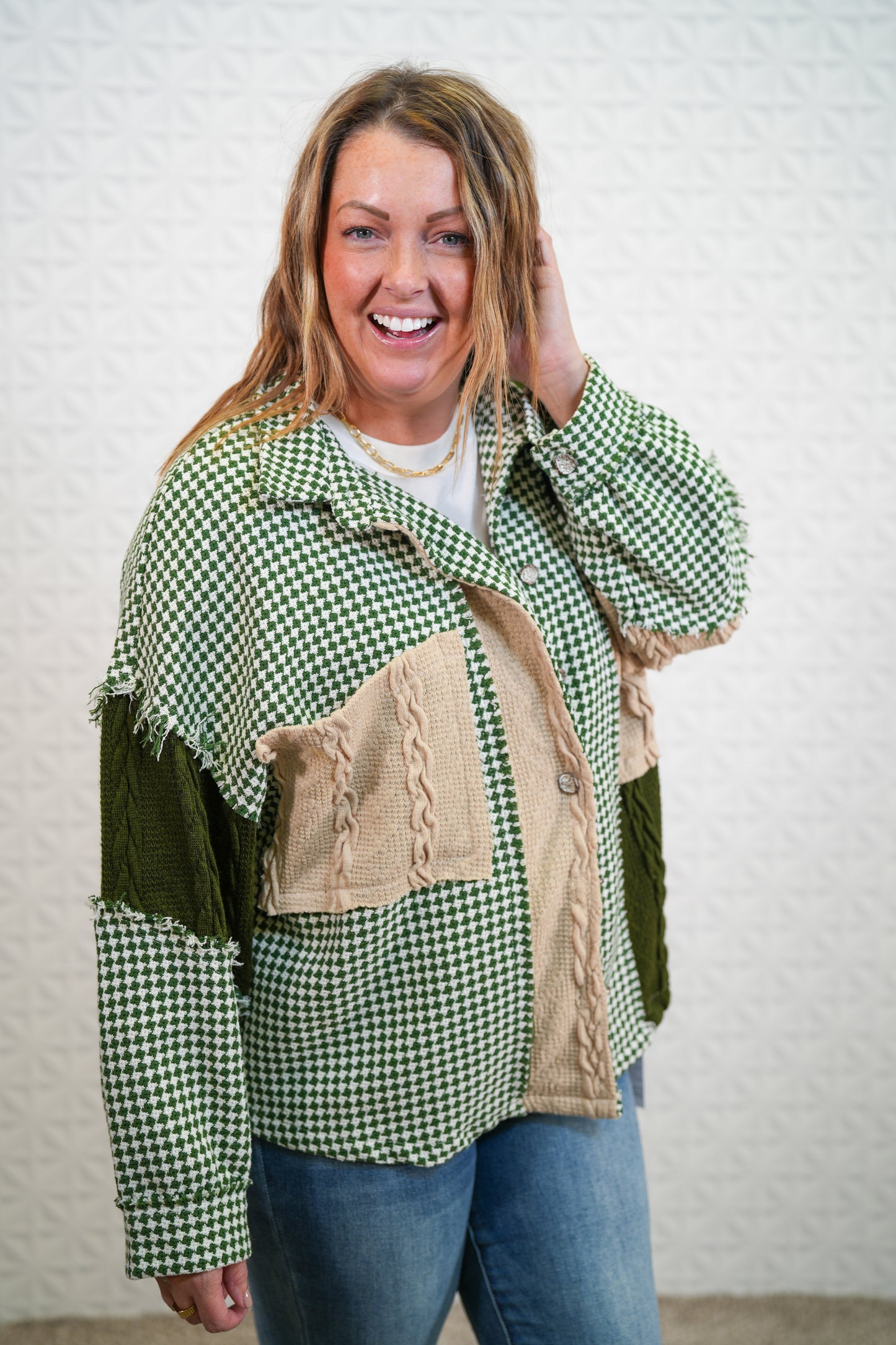 Peace Maker Houndstooth Shacket - Buttercup Lynne Boutique
