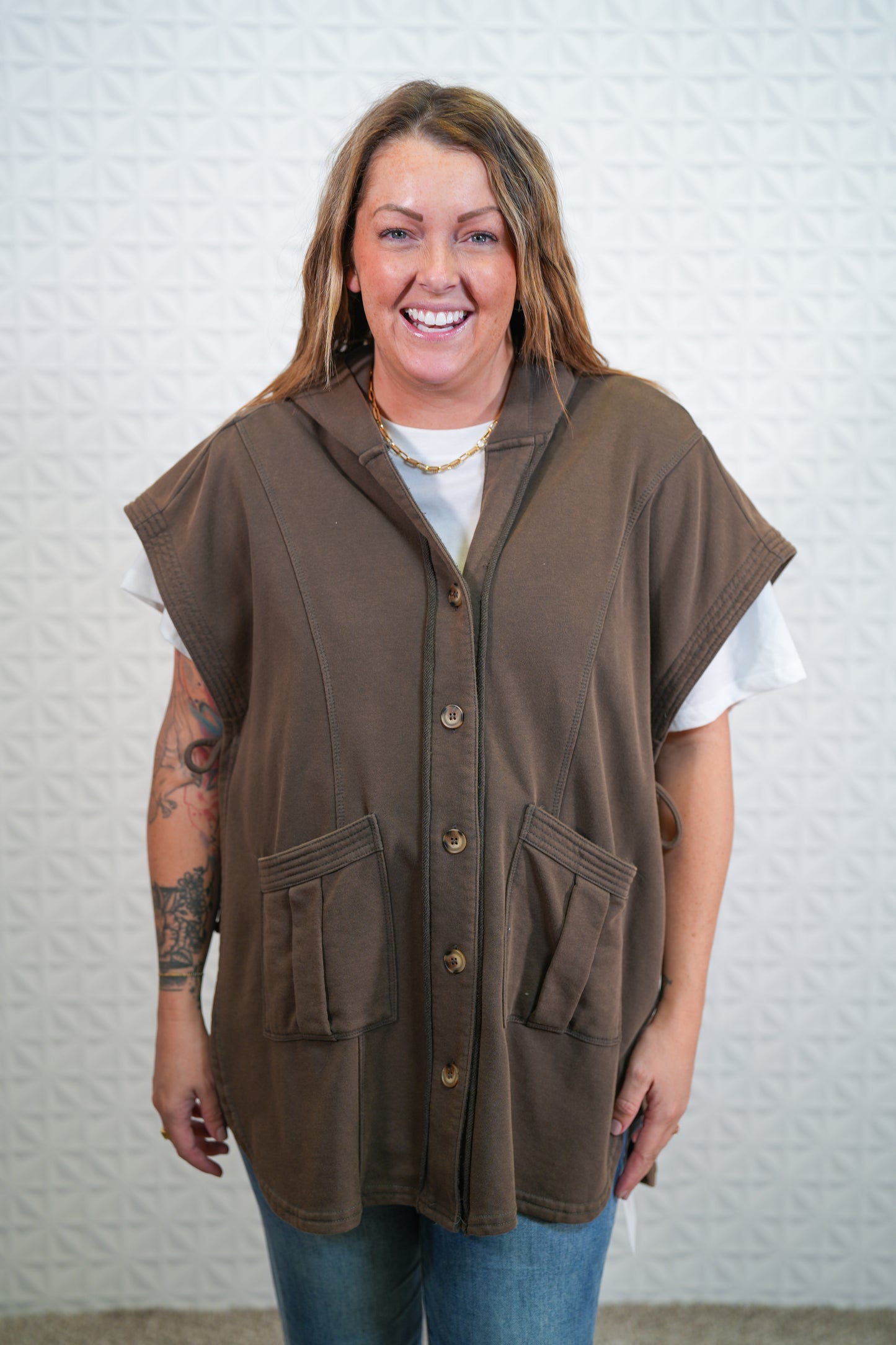 Button Down Mineral Washed Hooded Vest - Buttercup Lynne Boutique