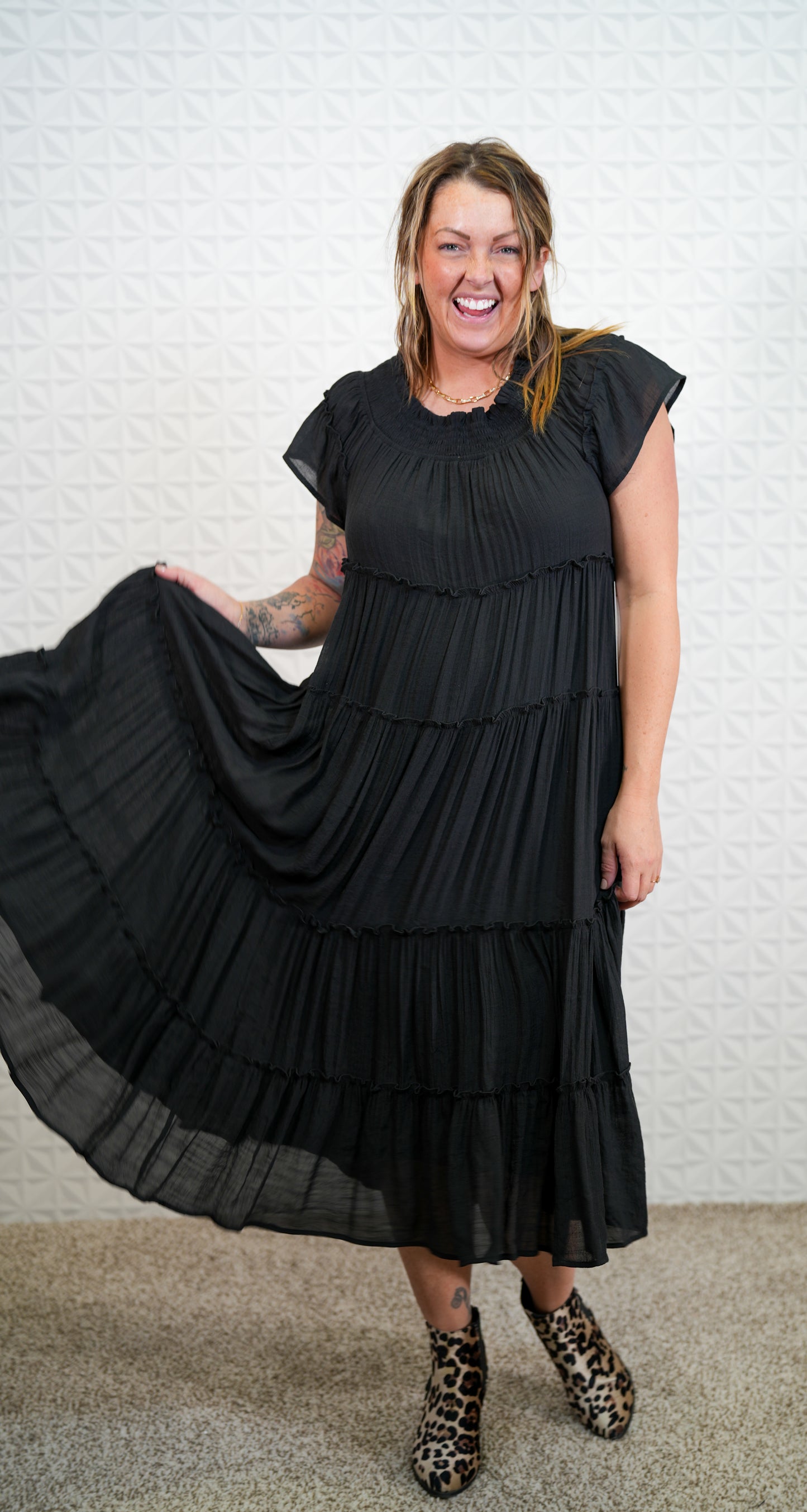 Smocked Tiered Midi Dress - Plus - Buttercup Lynne Boutique