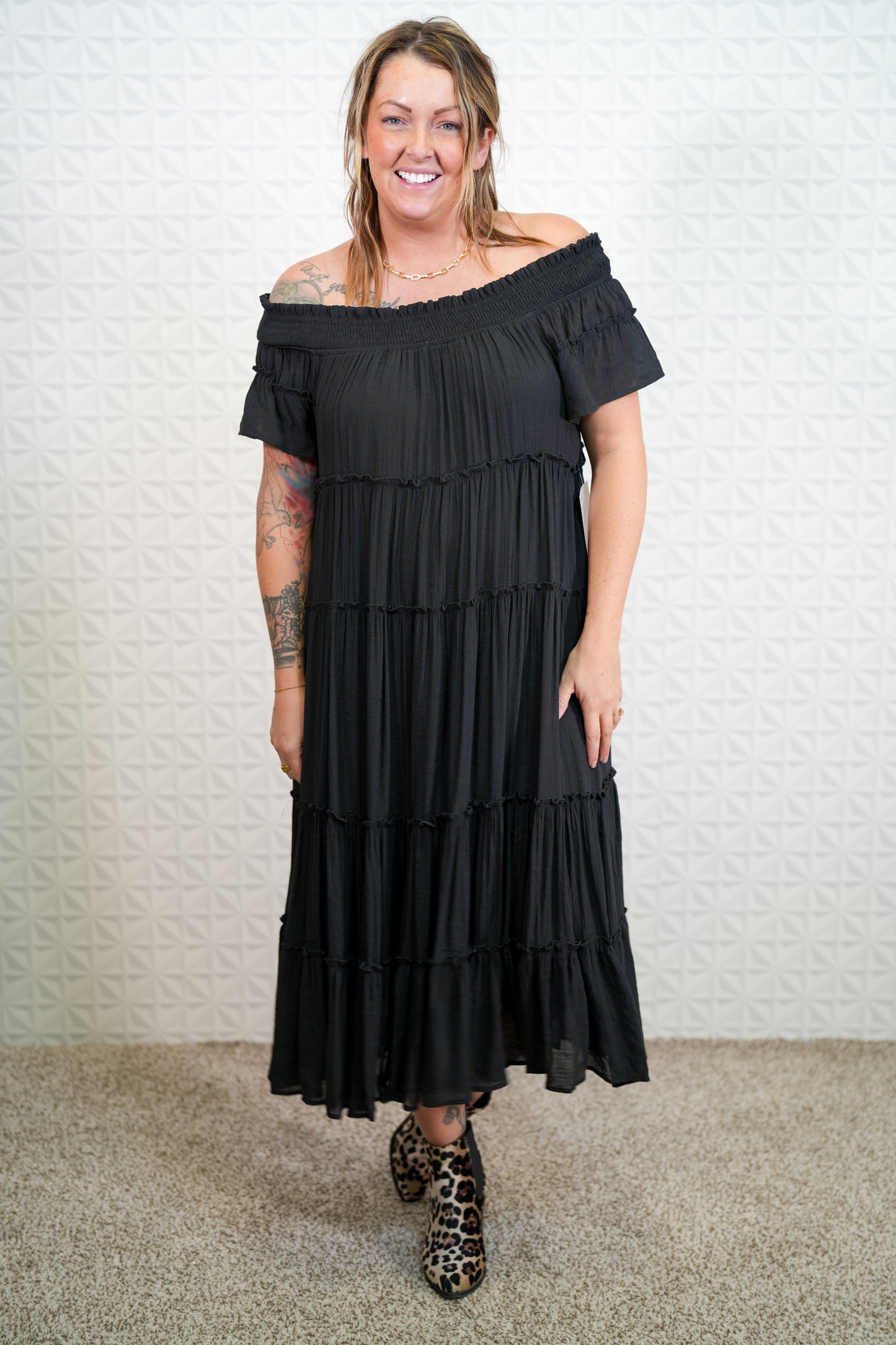 Smocked Tiered Midi Dress - Plus - Buttercup Lynne Boutique