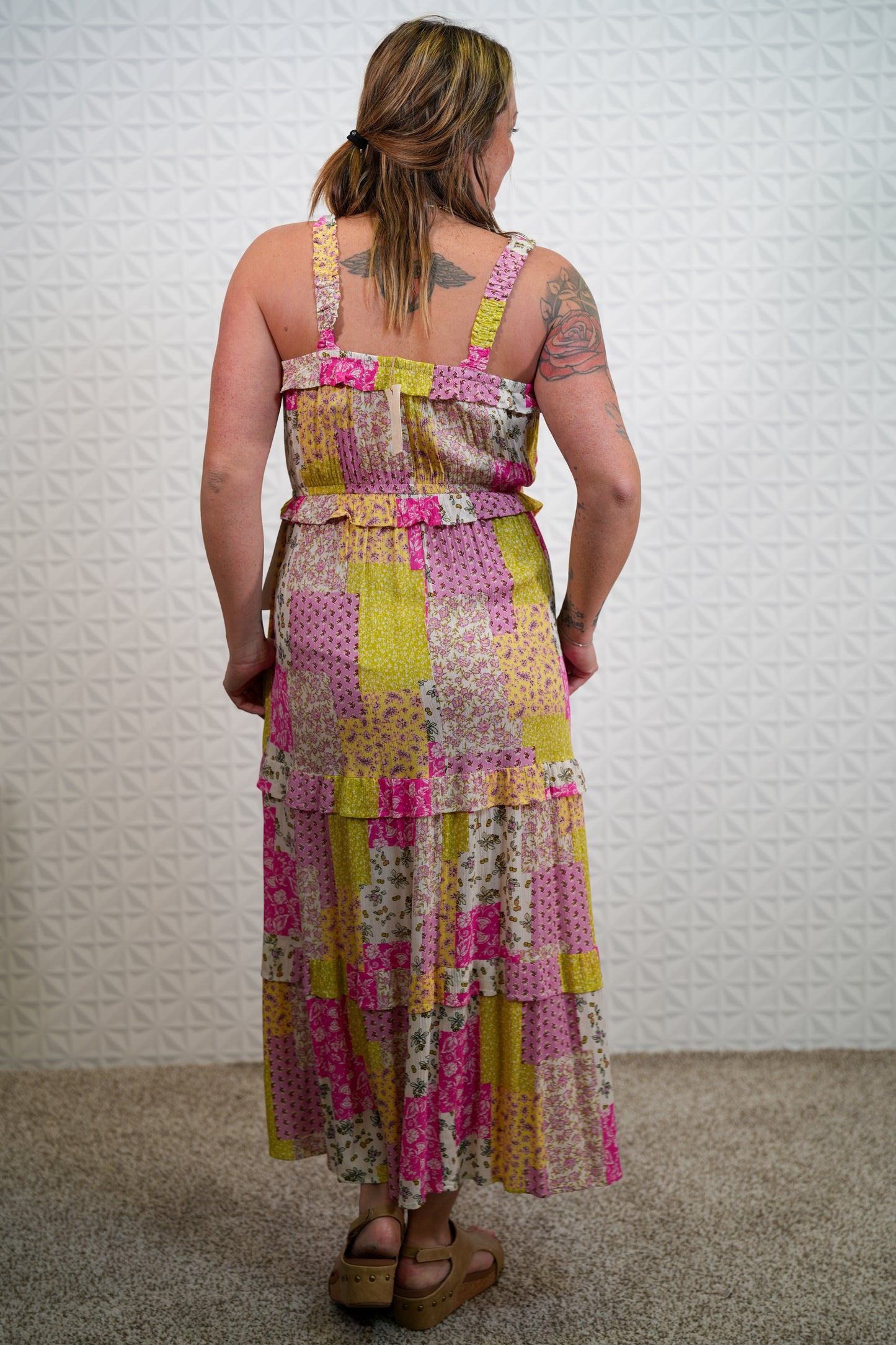 Lime Pink Patchwork Maxi Dress - Buttercup Lynne Boutique