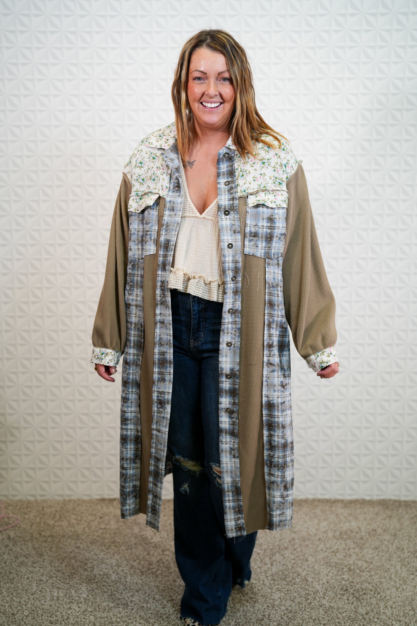 Diva Belle Floral Long Placket Jacket - Buttercup Lynne Boutique