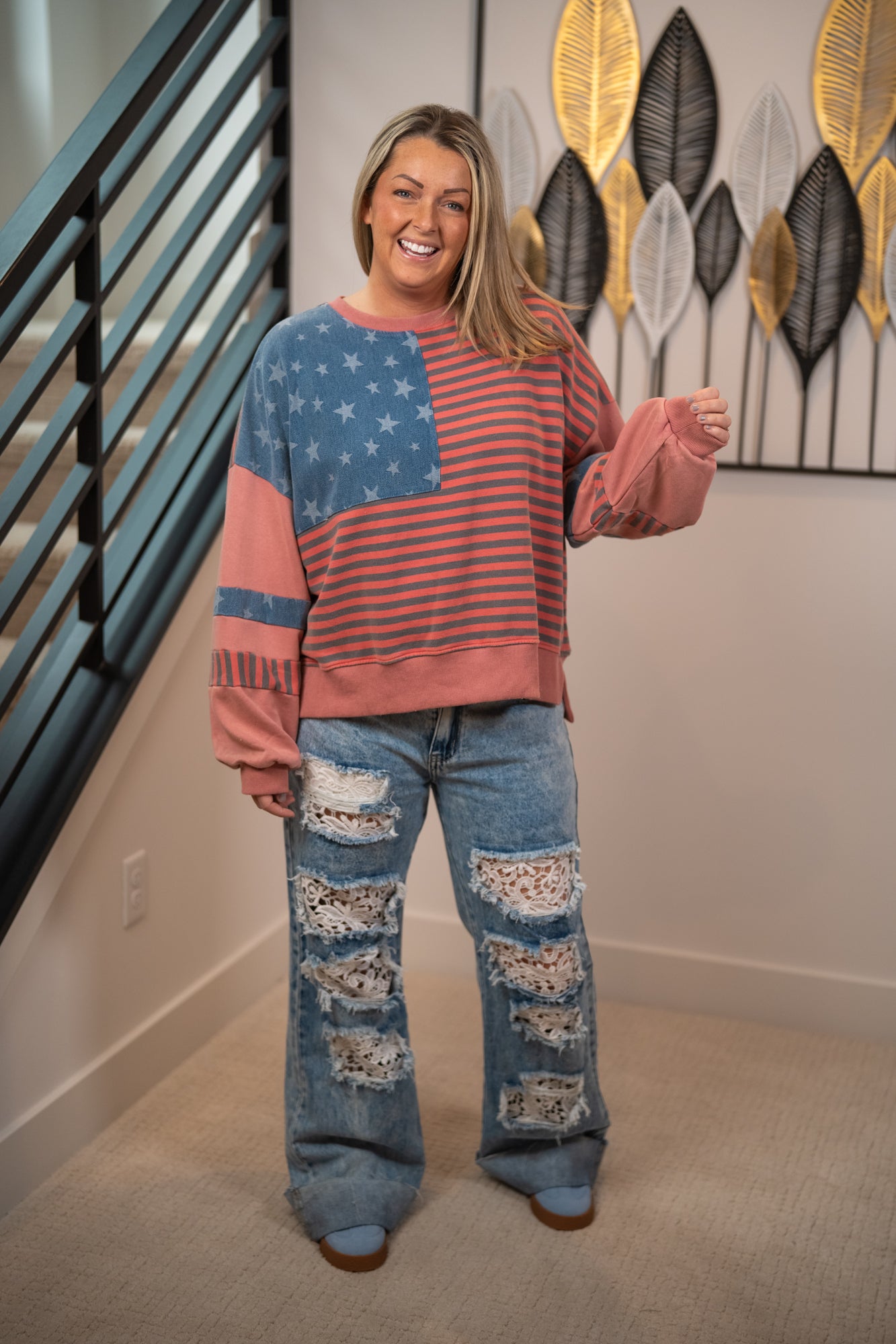 All-American Cozy Girl Pullover – Stars & Stripes by Easel