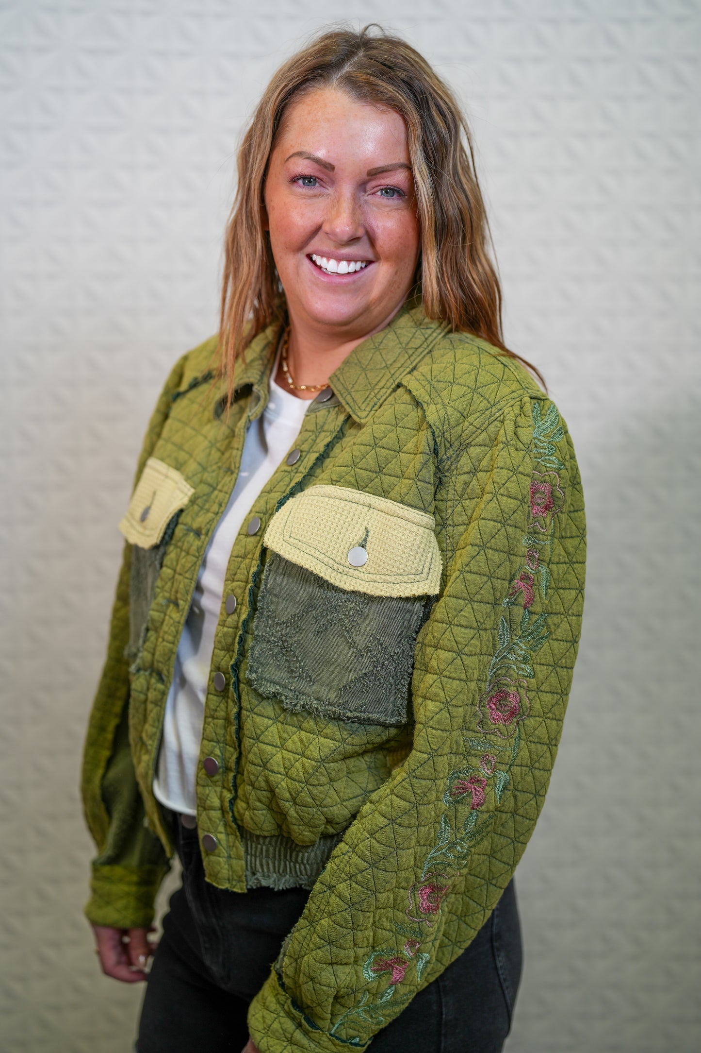 The Next Level Embroidered Sleeve Quilted Jacket - Buttercup Lynne Boutique