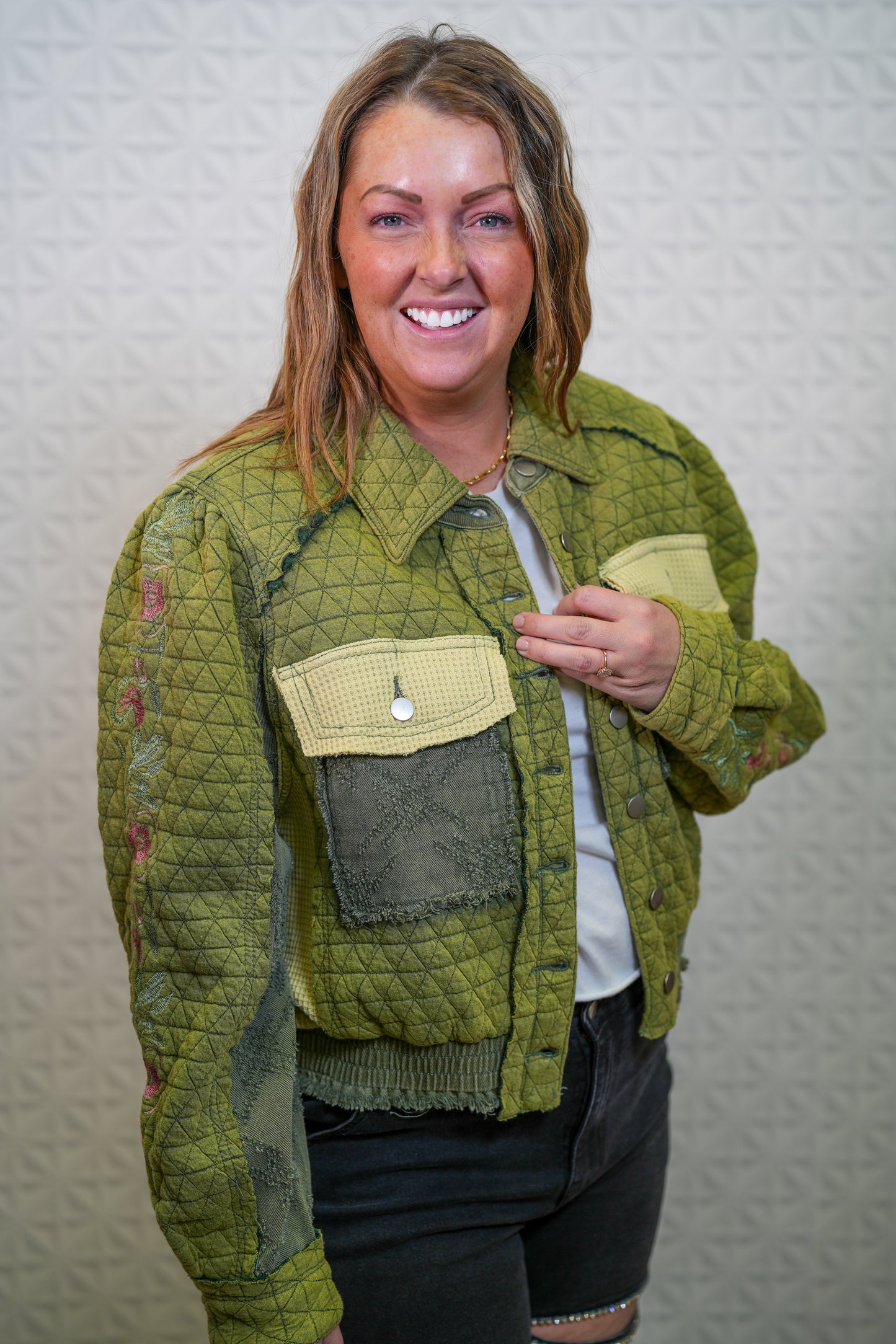 The Next Level Embroidered Sleeve Quilted Jacket - Buttercup Lynne Boutique
