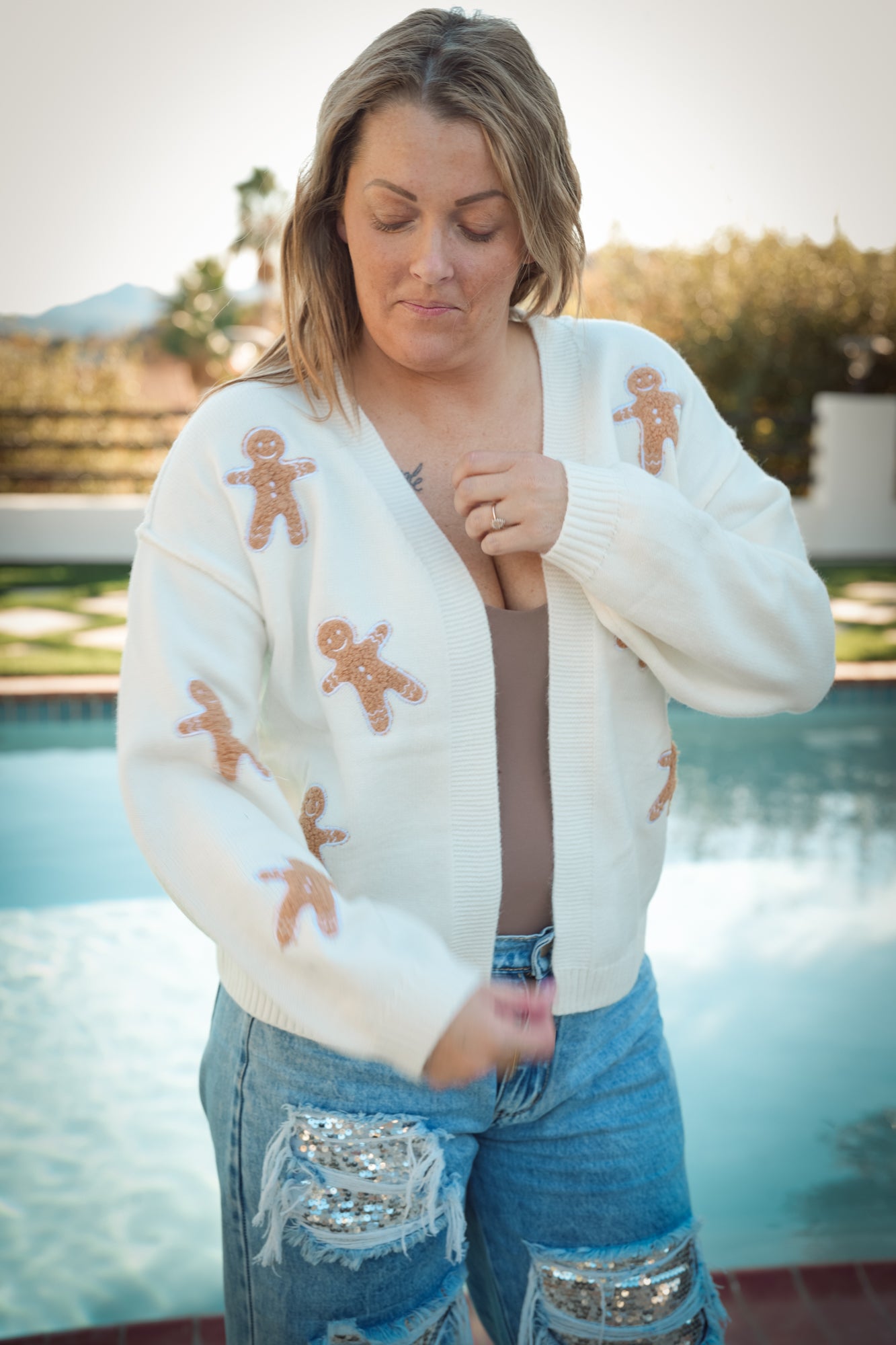 Gingerbread Man Patch Cardigan - Buttercup Lynne Boutique