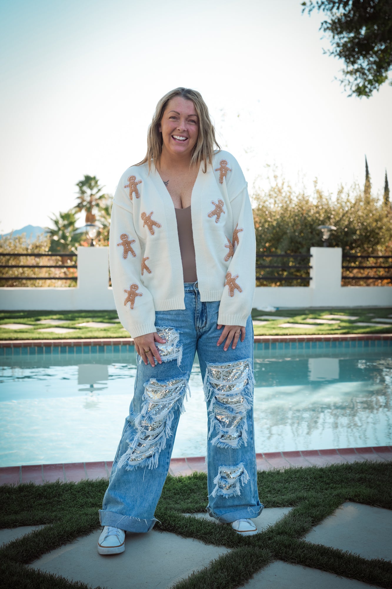 Gingerbread Man Patch Cardigan - Buttercup Lynne Boutique