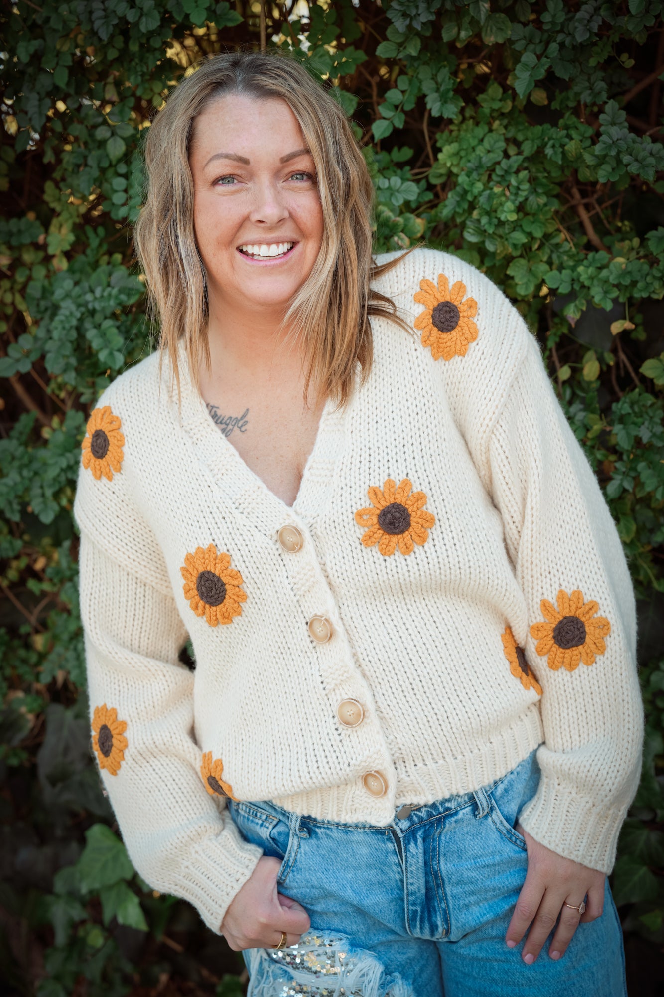 Blooming Sunshine Sunflower Embroidered Cardigan - Buttercup Lynne Boutique