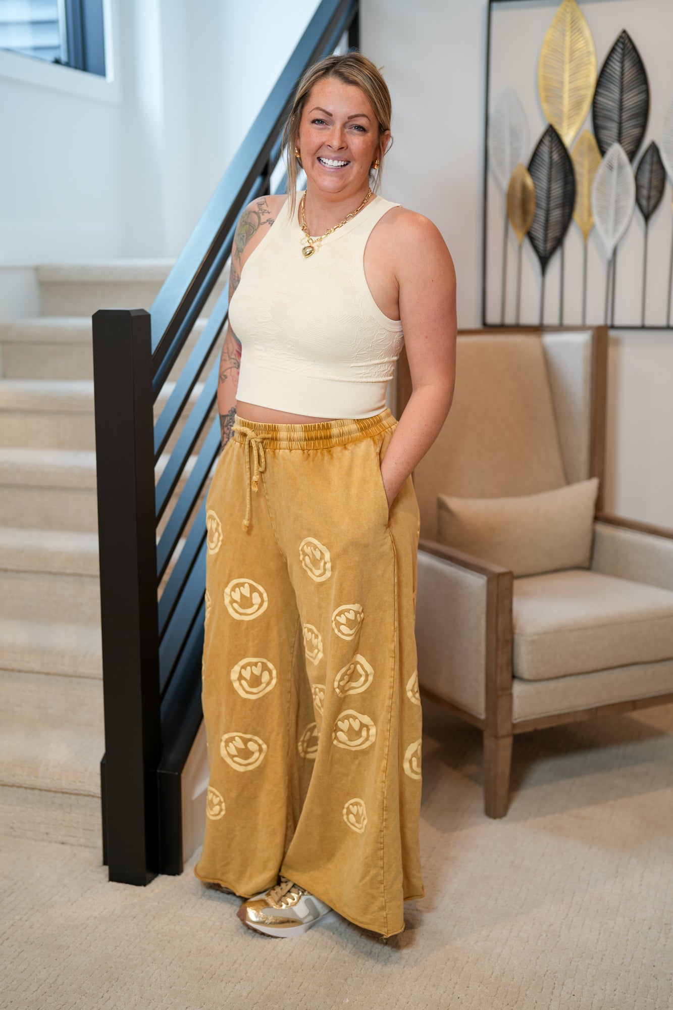Happy Days Ahead Smiley Face Pants - Buttercup Lynne Boutique