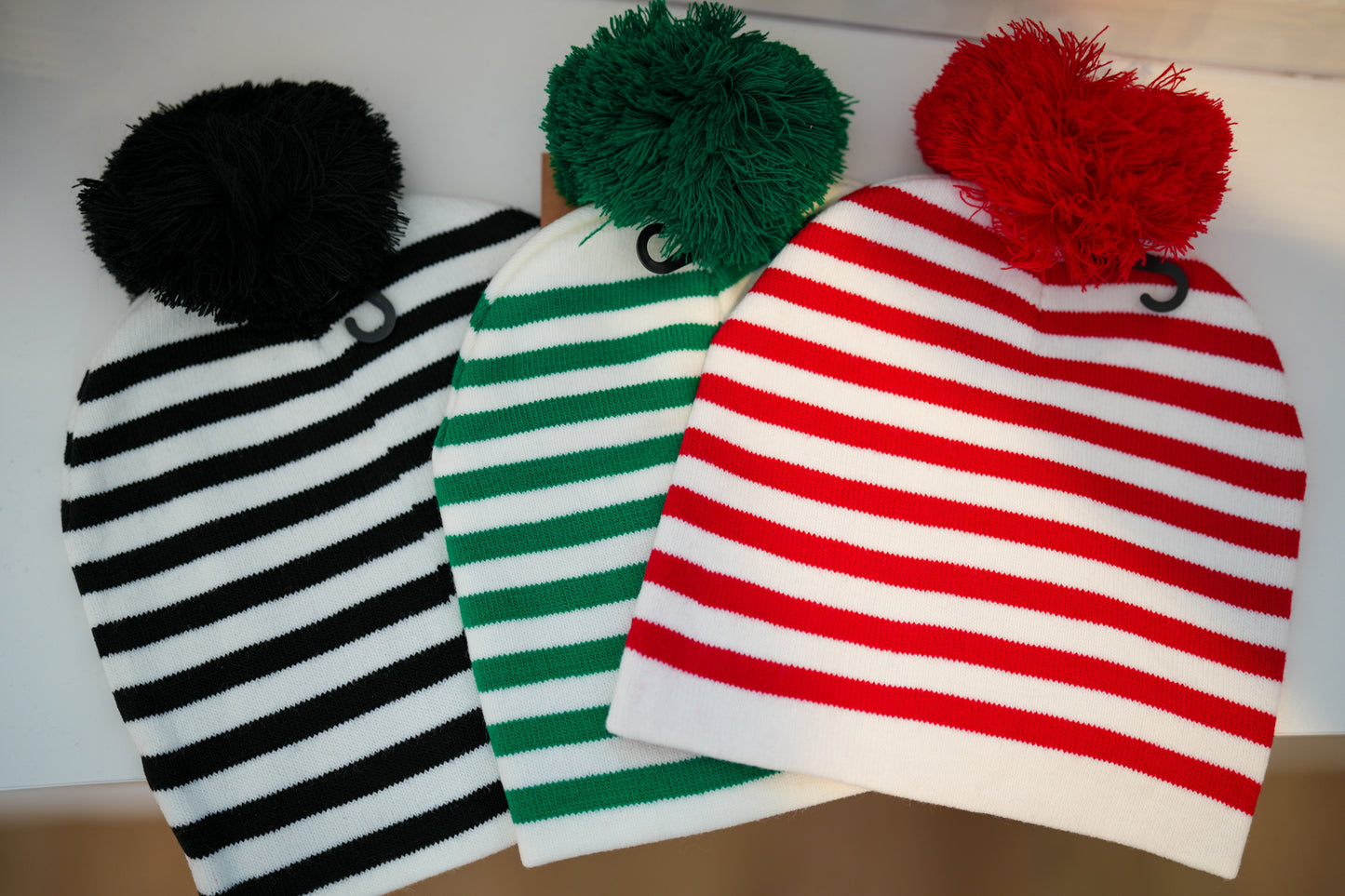 Stripe Beanie with Pom Pom - Buttercup Lynne Boutique