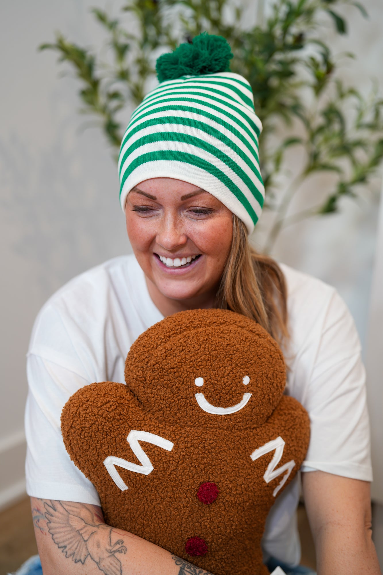 Stripe Beanie with Pom Pom - Buttercup Lynne Boutique