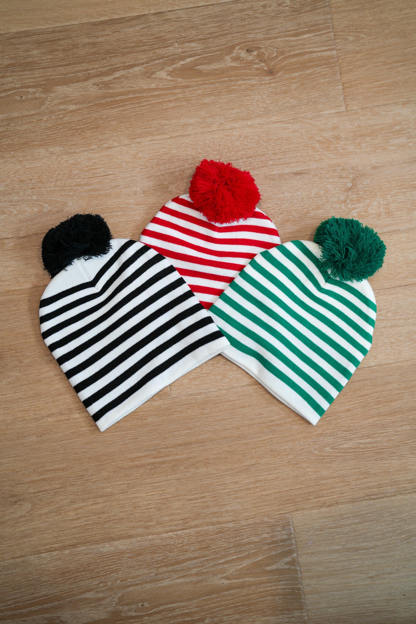 Stripe Beanie with Pom Pom - Buttercup Lynne Boutique