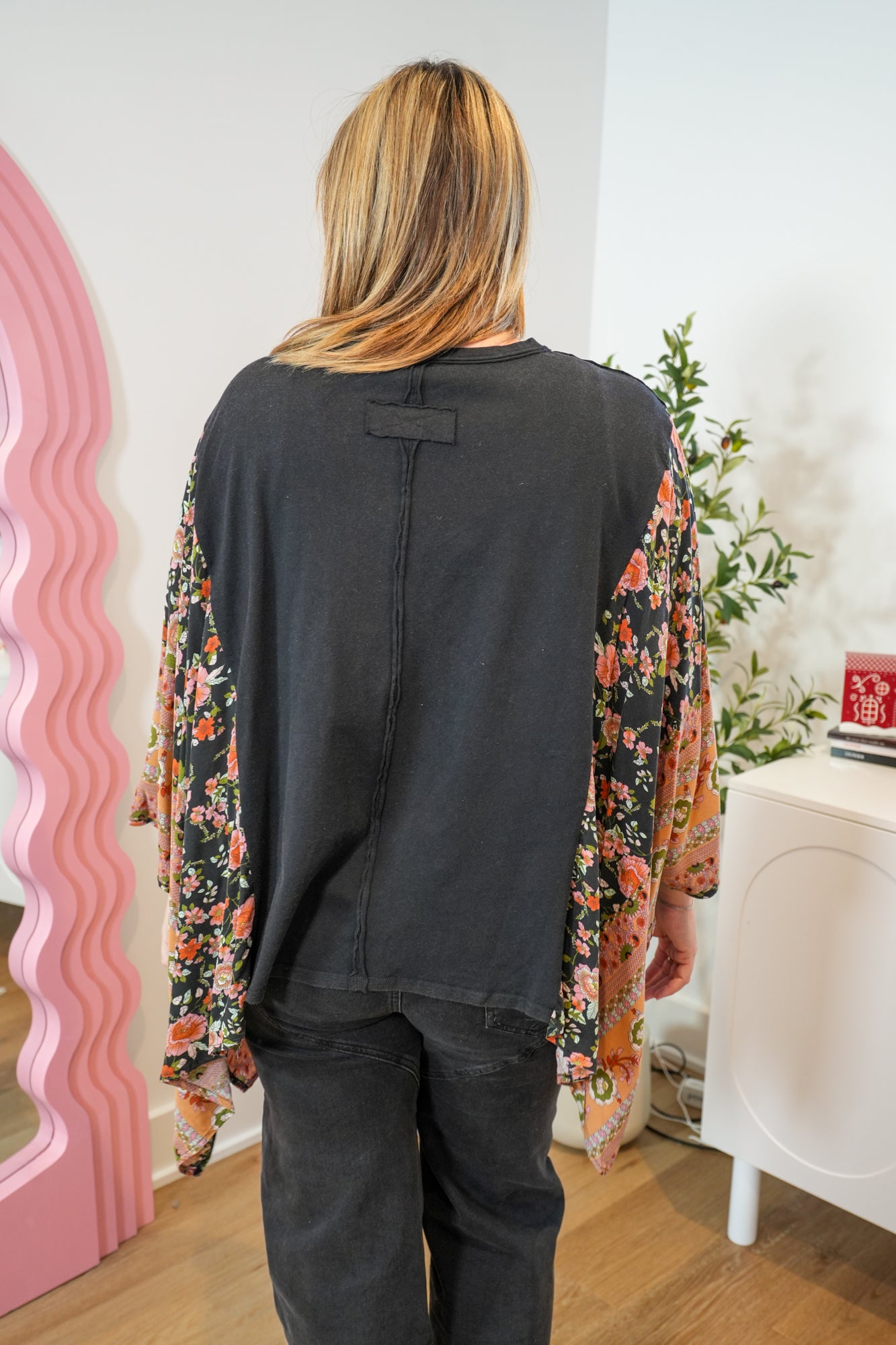 Everyday Beauty Print Mix Poncho Top - Buttercup Lynne Boutique
