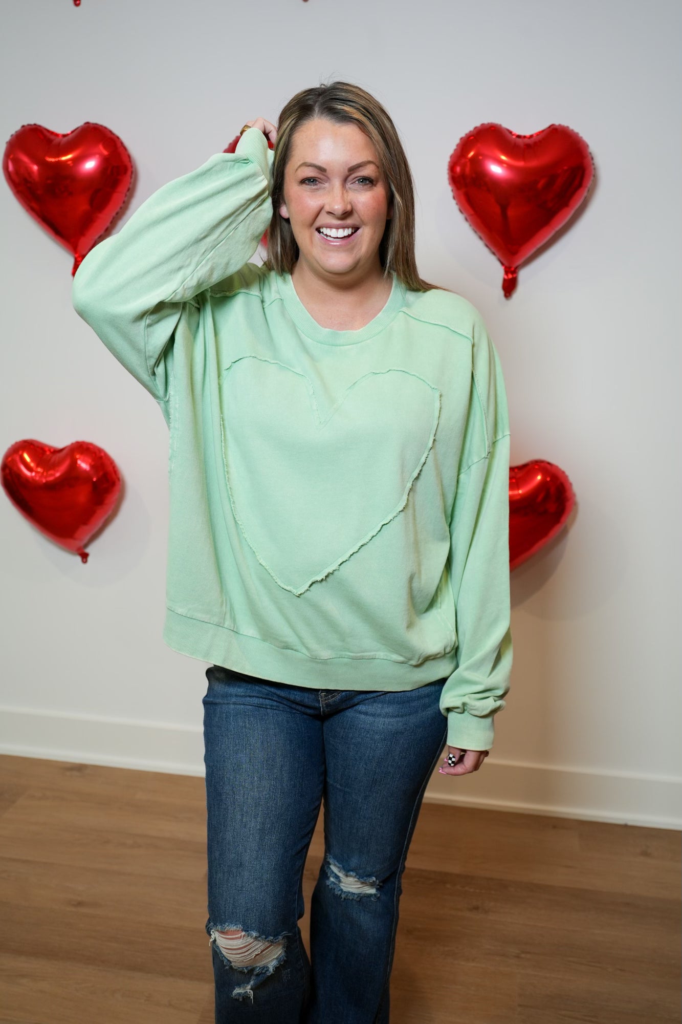 Heart Patch Terry Knit Pullover - Buttercup Lynne Boutique