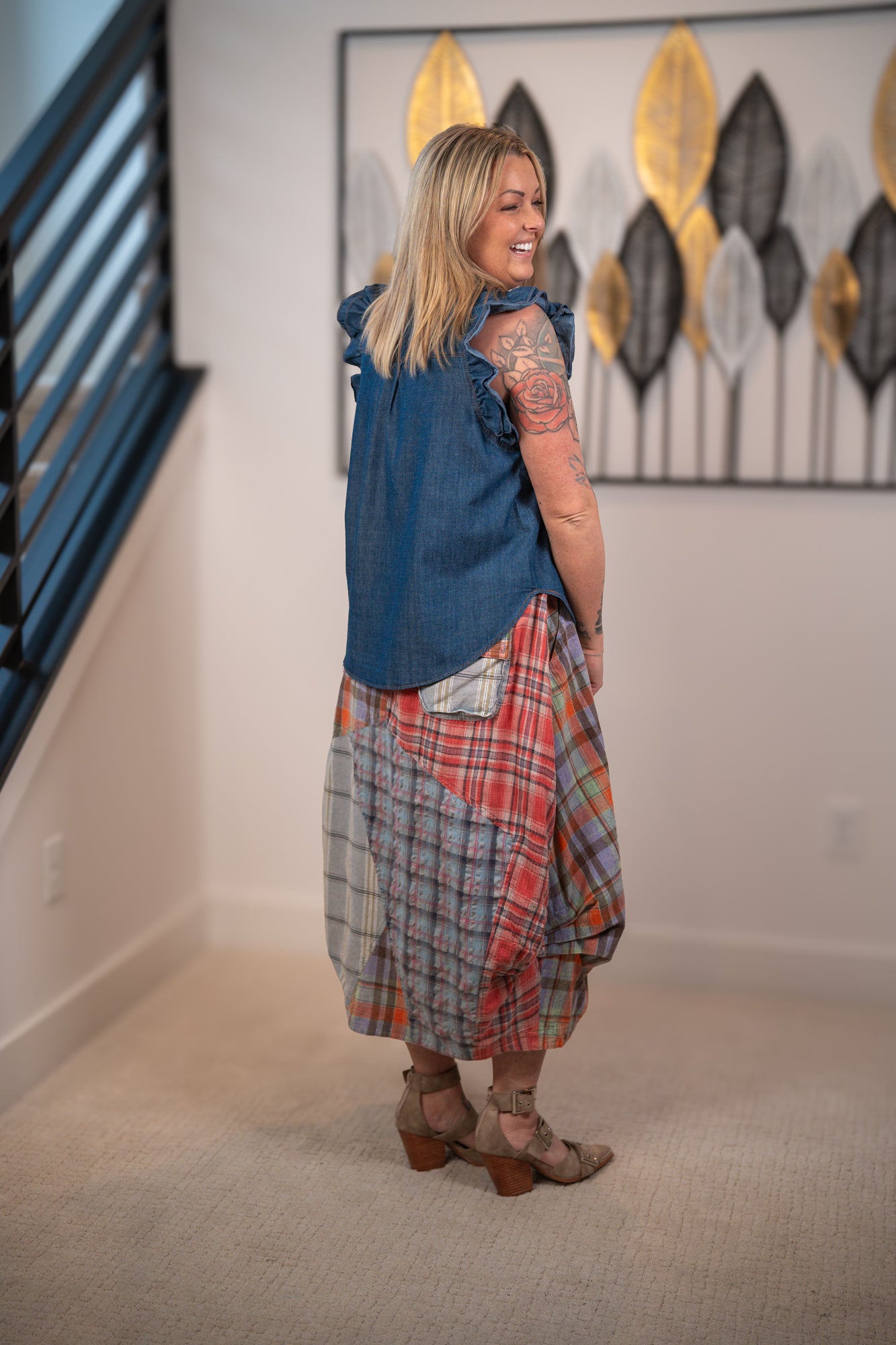 Ruffled Denim Top Sage the Label by Easel