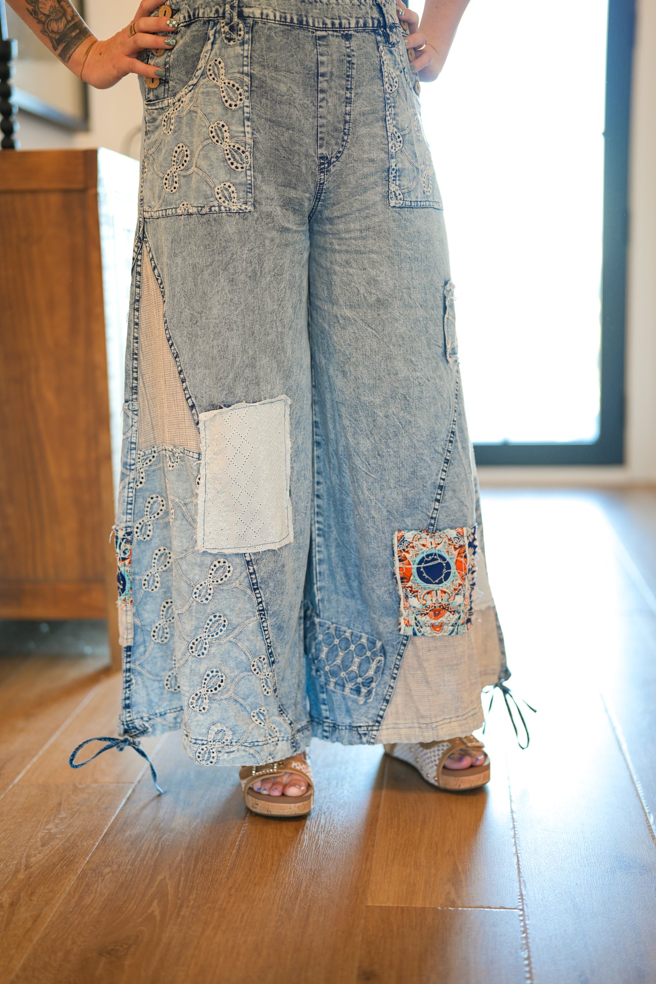 Multi Patch Denim Overalls - Buttercup Lynne Boutique