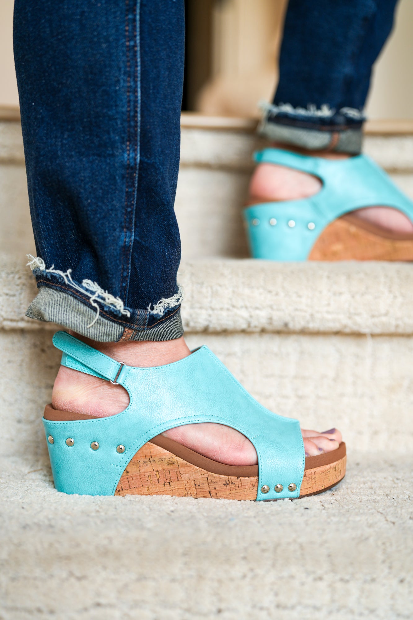 Corkys Carley Wedge Sandals in Teal - Buttercup Lynne Boutique