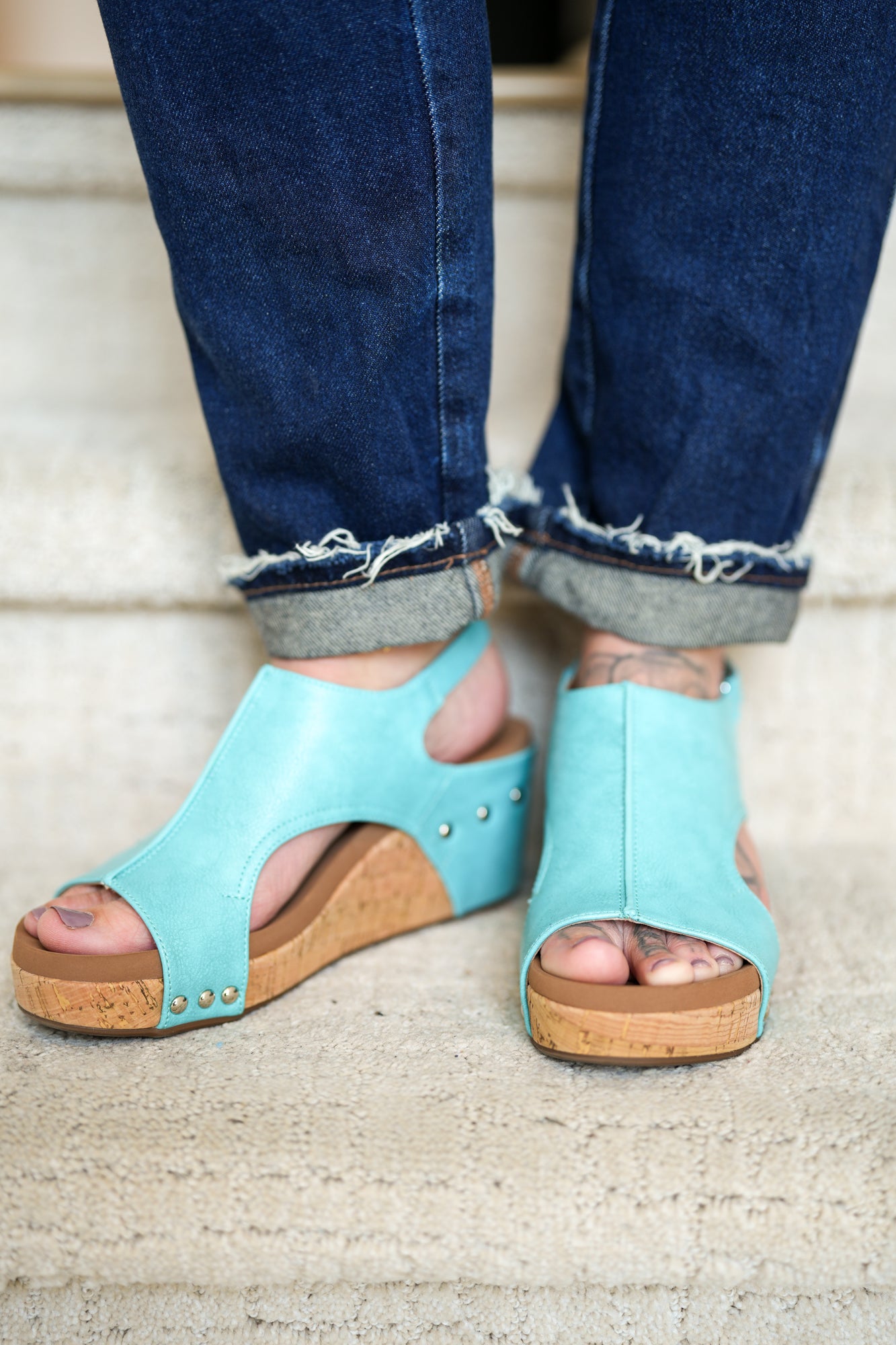 Corkys Carley Wedge Sandals in Teal - Buttercup Lynne Boutique