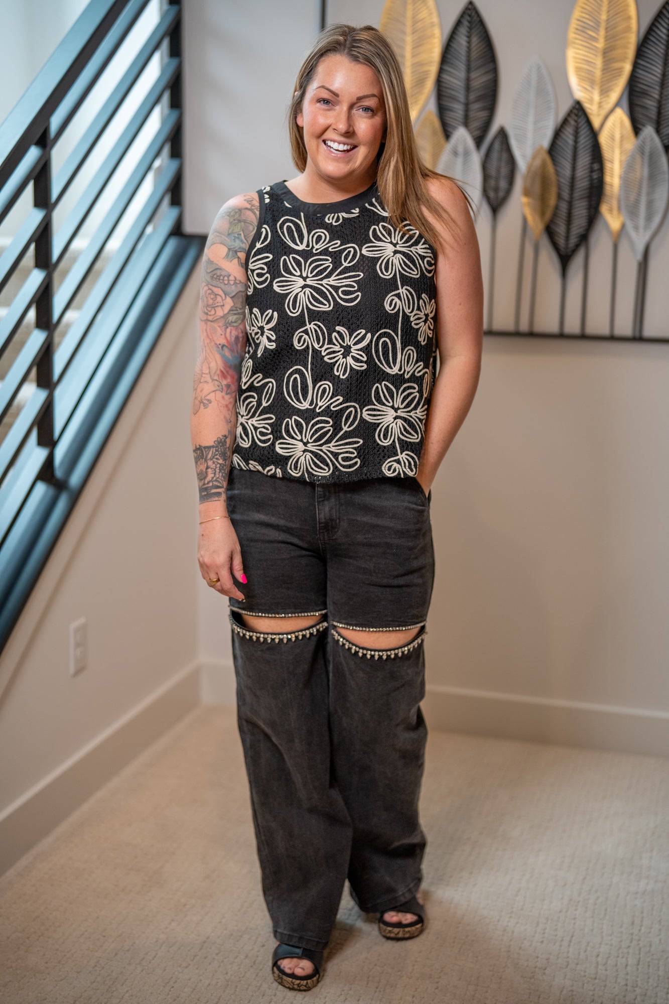 Floral Embroidered Lace Tank Top - Buttercup Lynne Boutique