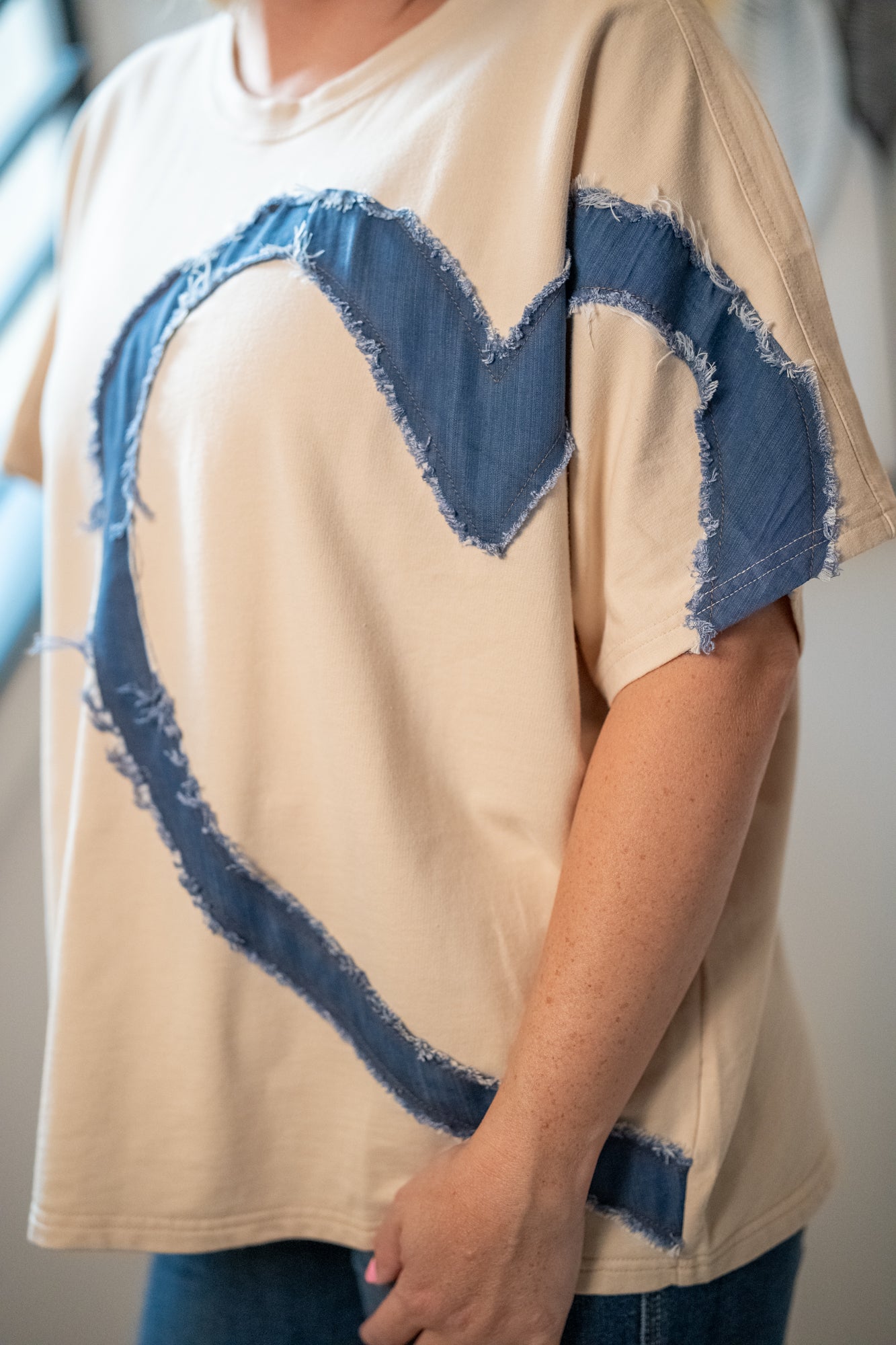 Easel Heart Patch Mineral Washed Knit Top - Buttercup Lynne Boutique