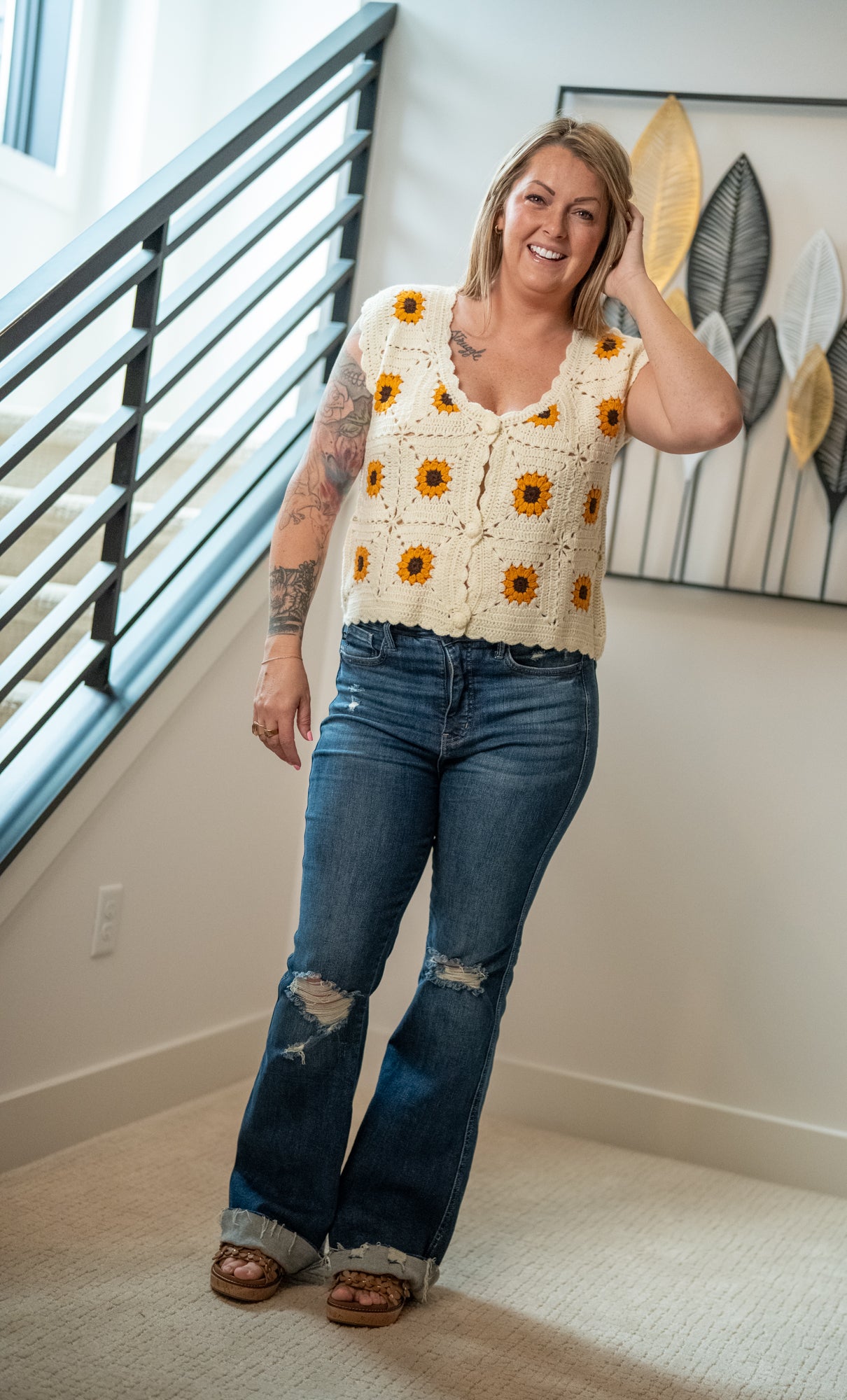 Sunflower Embroidered Vest - Buttercup Lynne Boutique