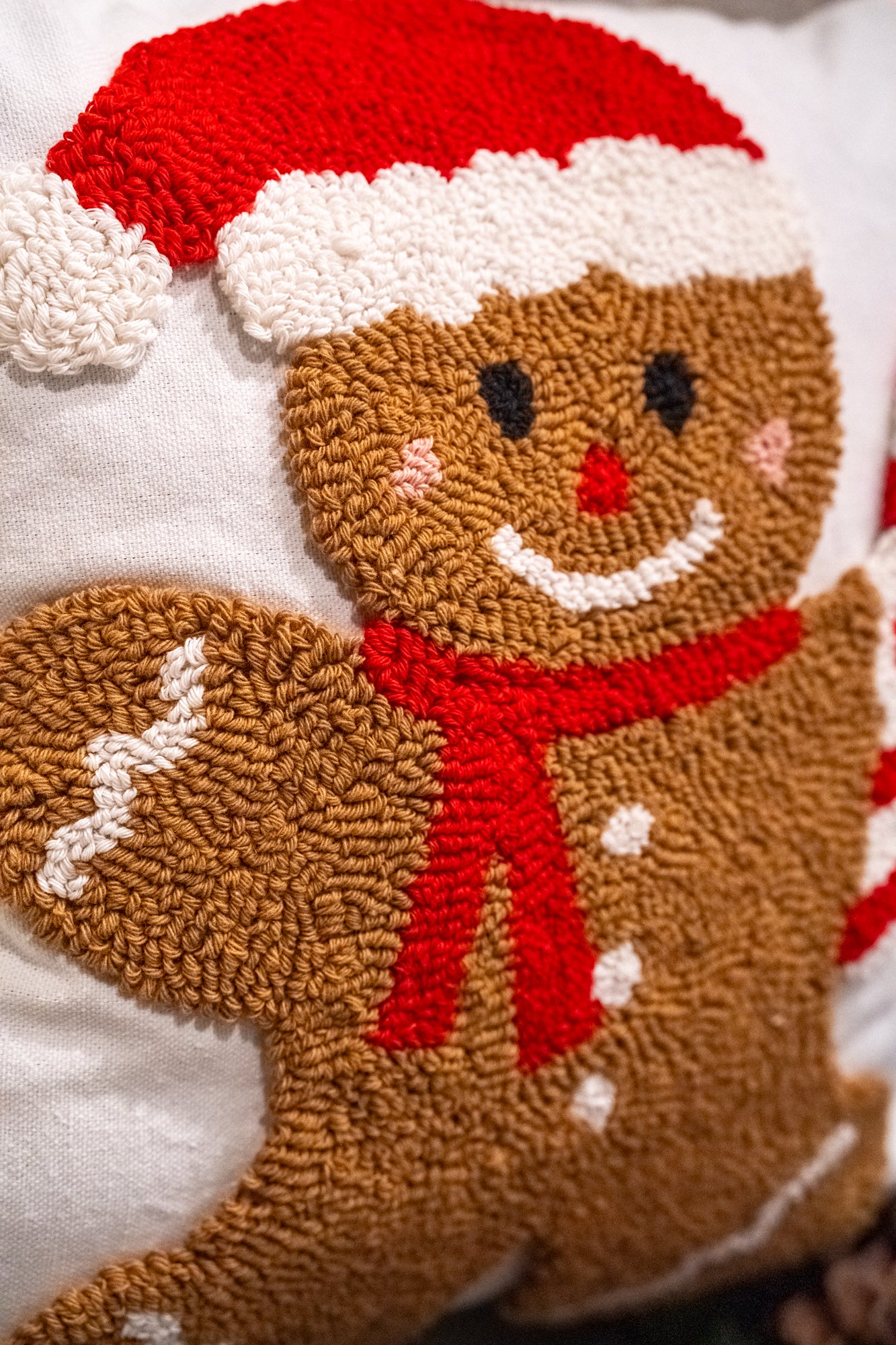 Candy Cane Gingerbread Santa Hooked Pillow - Buttercup Lynne Boutique