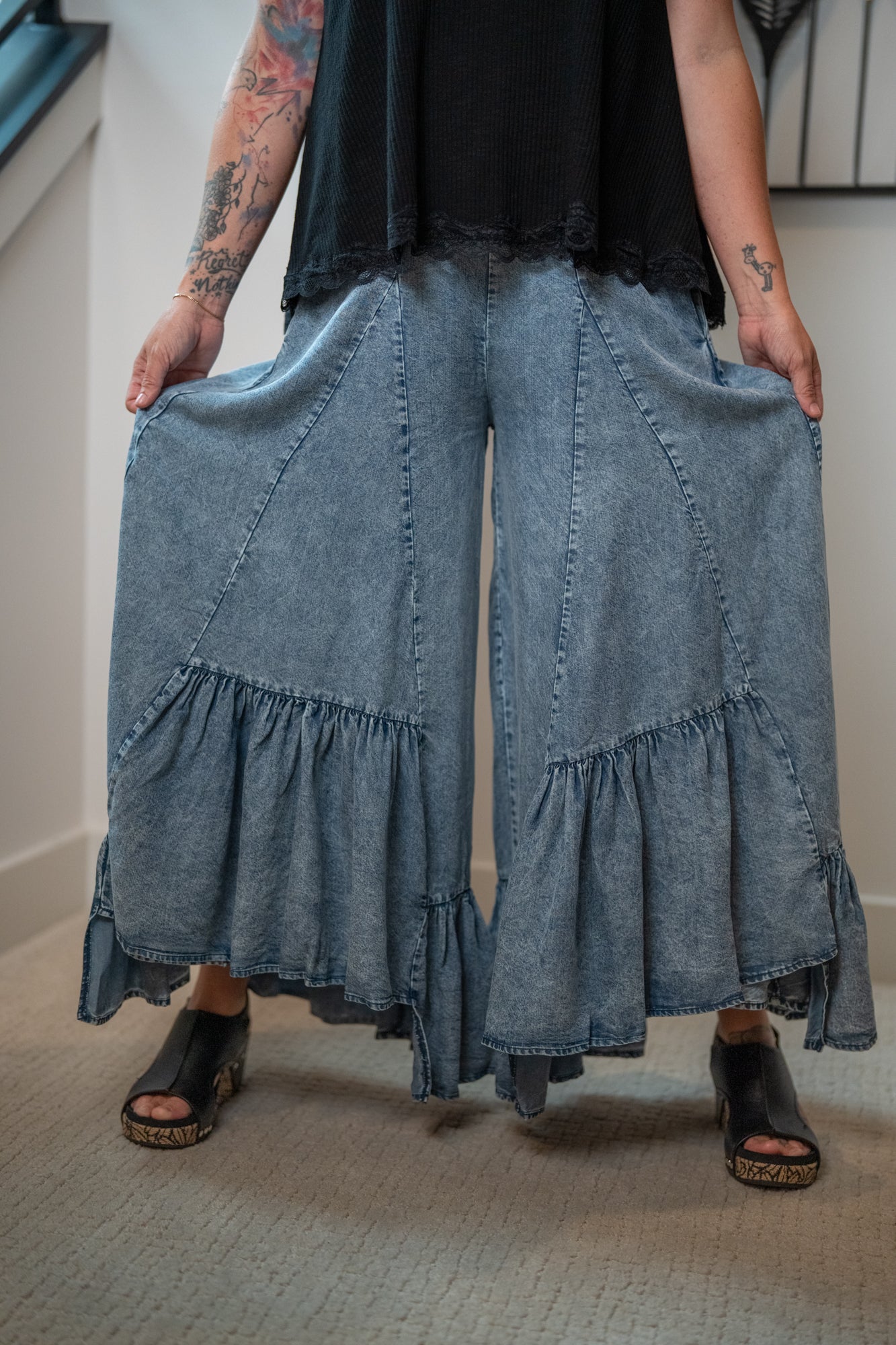 Oli & Hali Wide Leg Ruffled Hem Pants - Buttercup Lynne Boutique