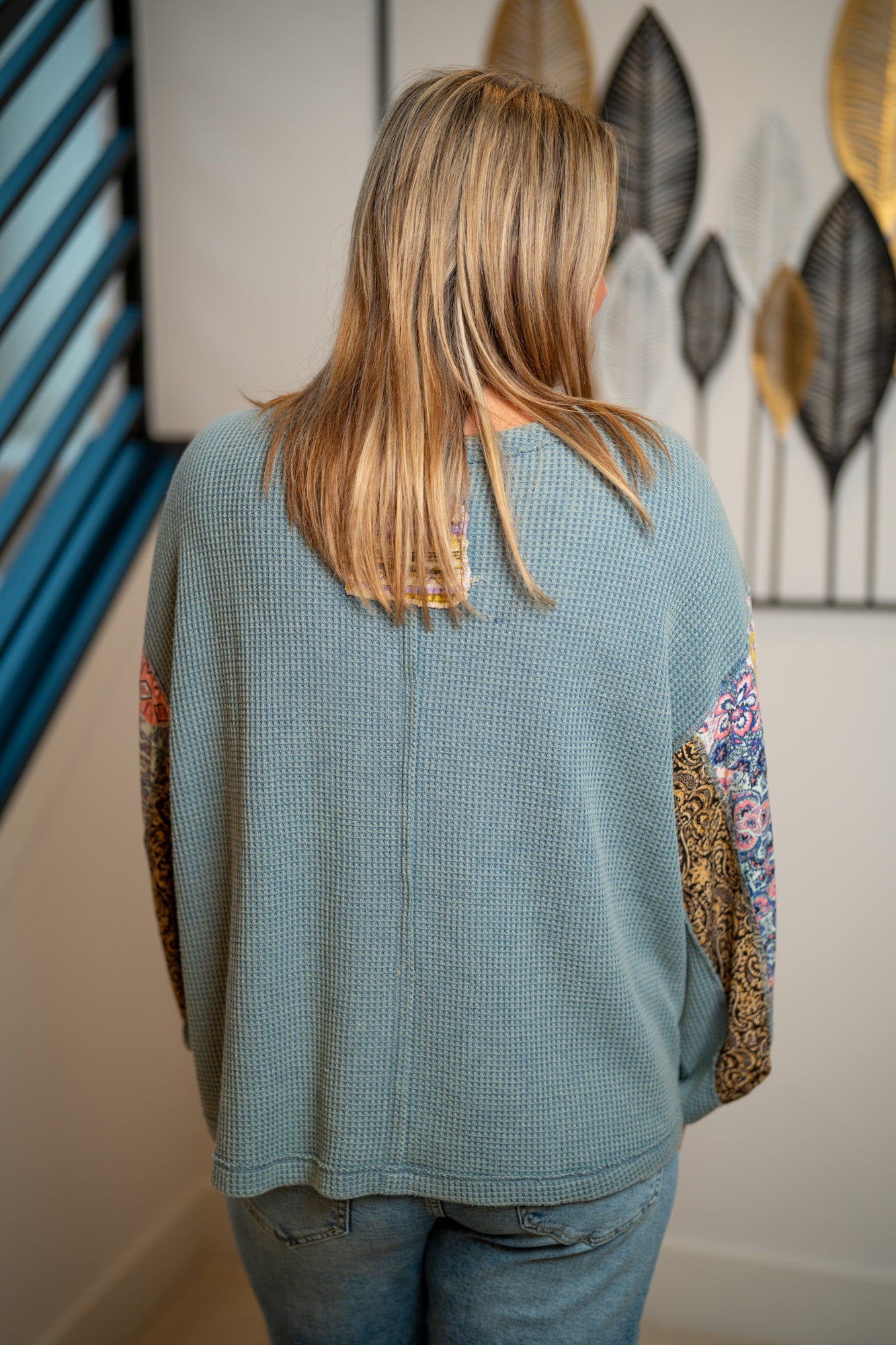 Easel Mix Print Washed Thermal Pullover – Dusty Blue - Buttercup Lynne Boutique