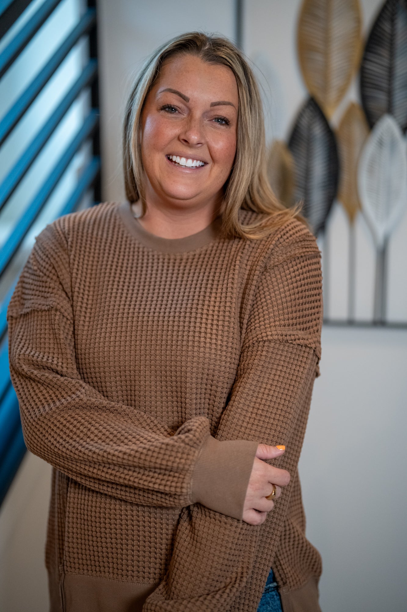 Oversized Mocha Waffle Knit Casual Top