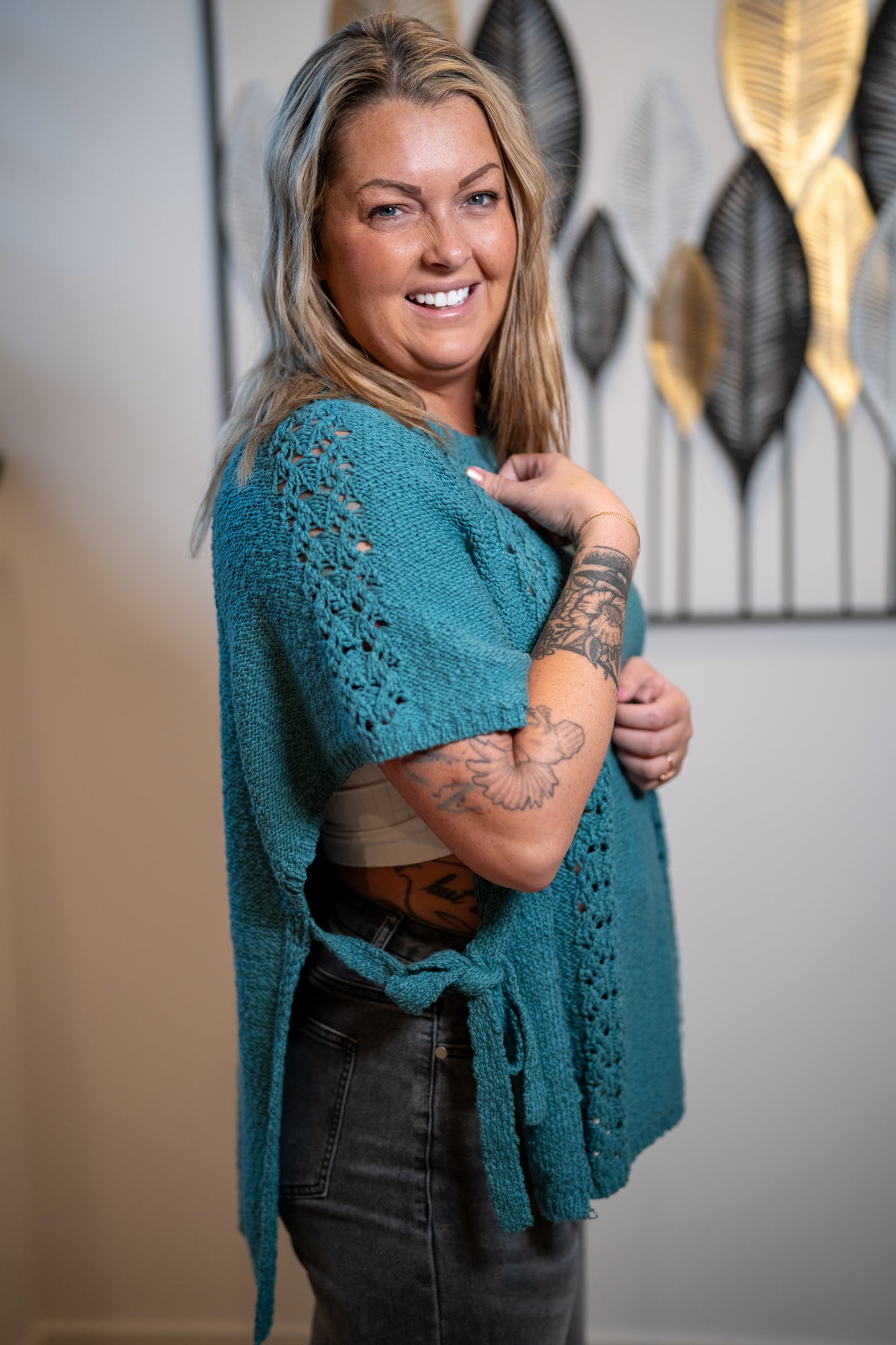 Easel Half Sleeve Knitted Poncho - Buttercup Lynne Boutique