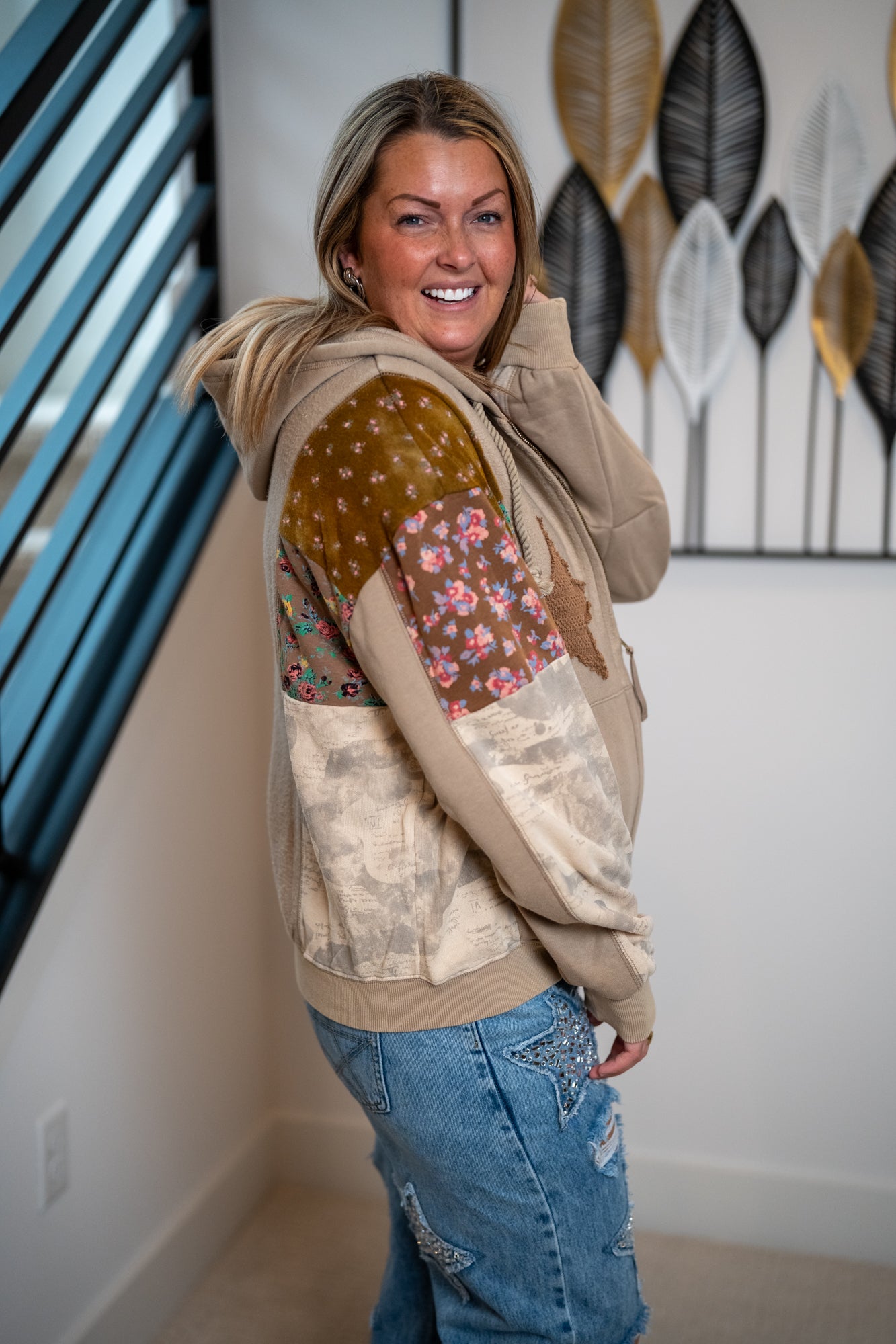 Easel Multi Print Terry Hoodie