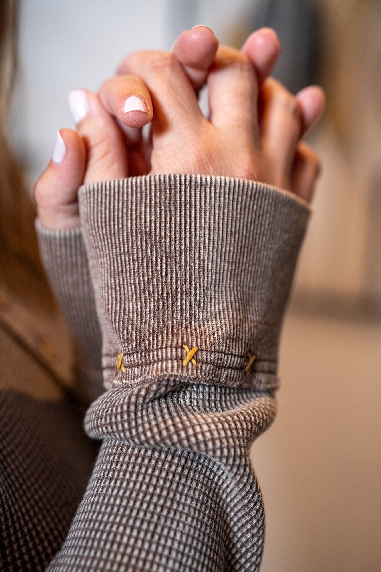 Easel Embroidery Neck Detail Henley Top