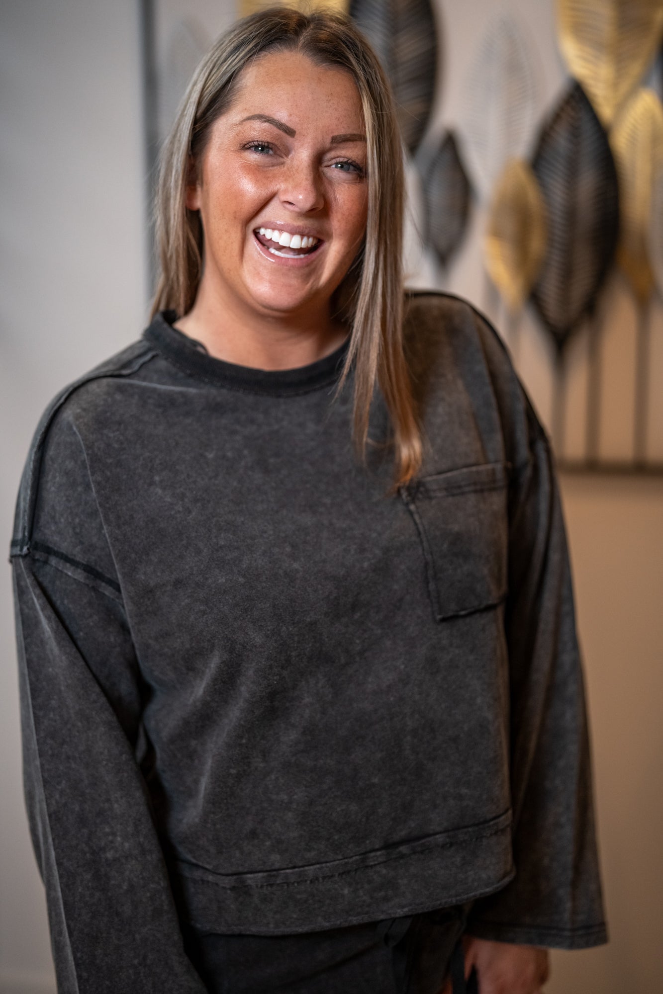 Mineral Washed Casual Knit Top & Pants Set