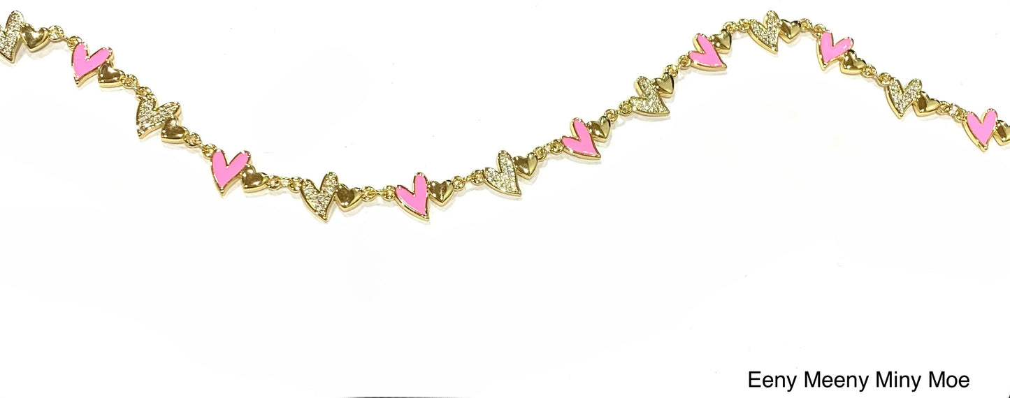 Eeny Meeny Miny Moe - PINK or WHITE - Enamel Heart Necklace - Buttercup Lynne Boutique